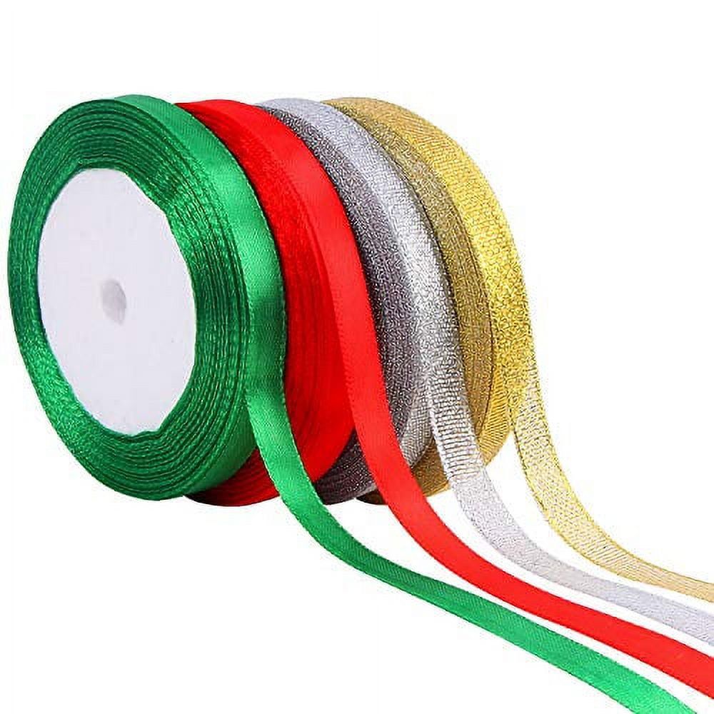 Christmas Metallic Glitter Fabric Ribbons Set - 4 Rolls, 100 Yards