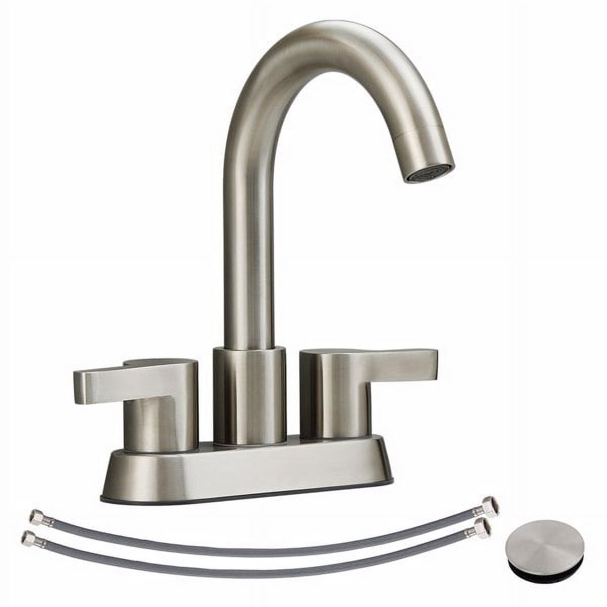 Brushed Nickel 4-Inch Centerset Bathroom Faucet with Pop-Up Drain