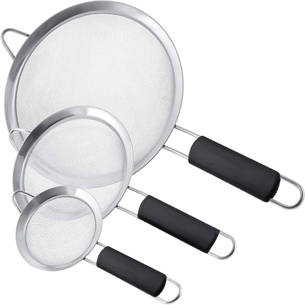 Stainless Steel Fine Mesh Strainers Set with Insulated Handles