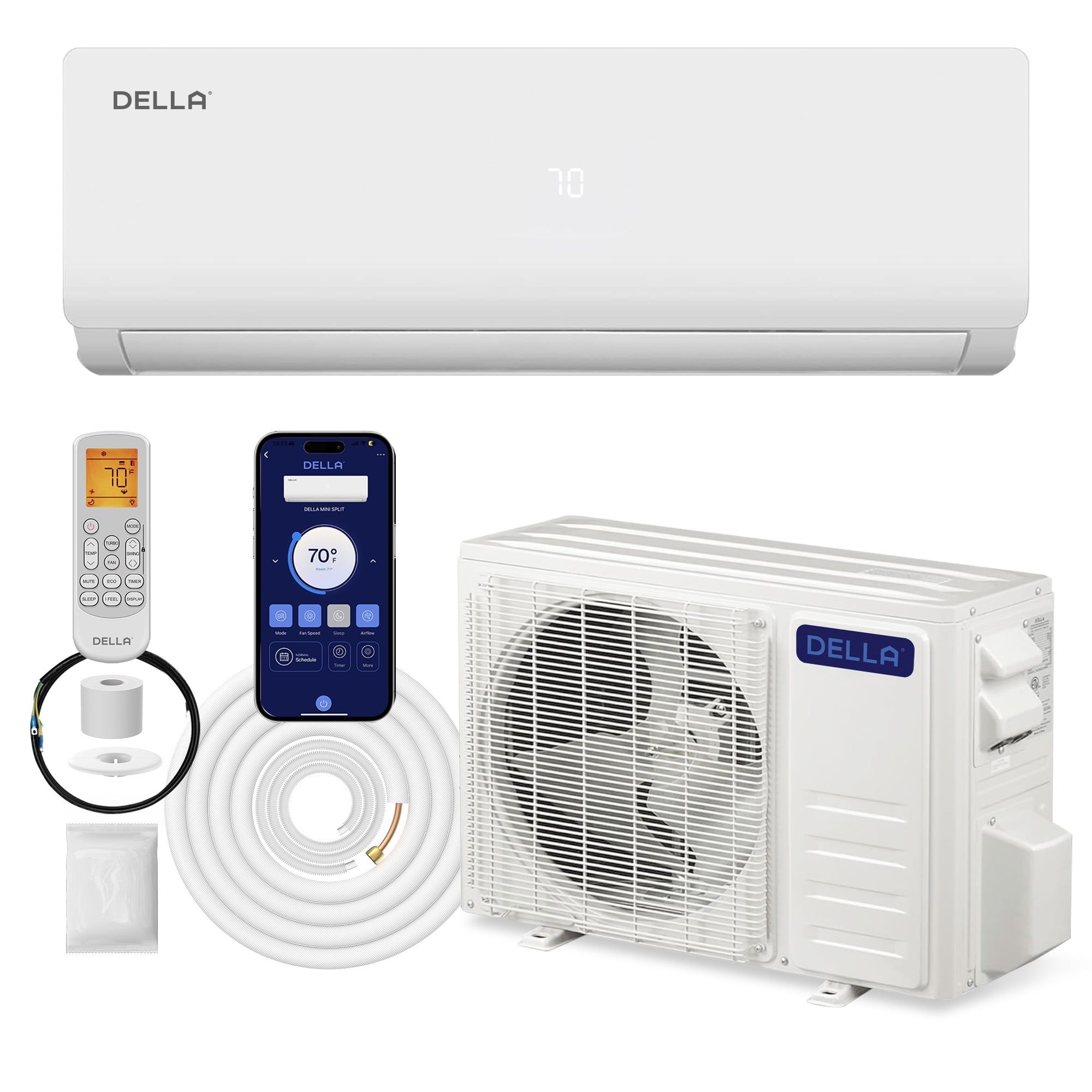 DELLA 18000 BTU White Mini Split AC with Heat Pump and WiFi