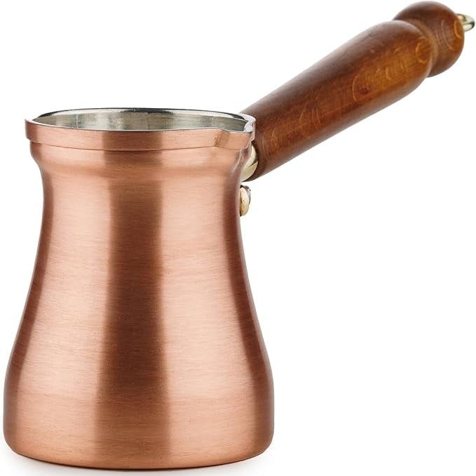 Handcrafted Brushed Copper Turkish Coffee Pot with Wooden Handle