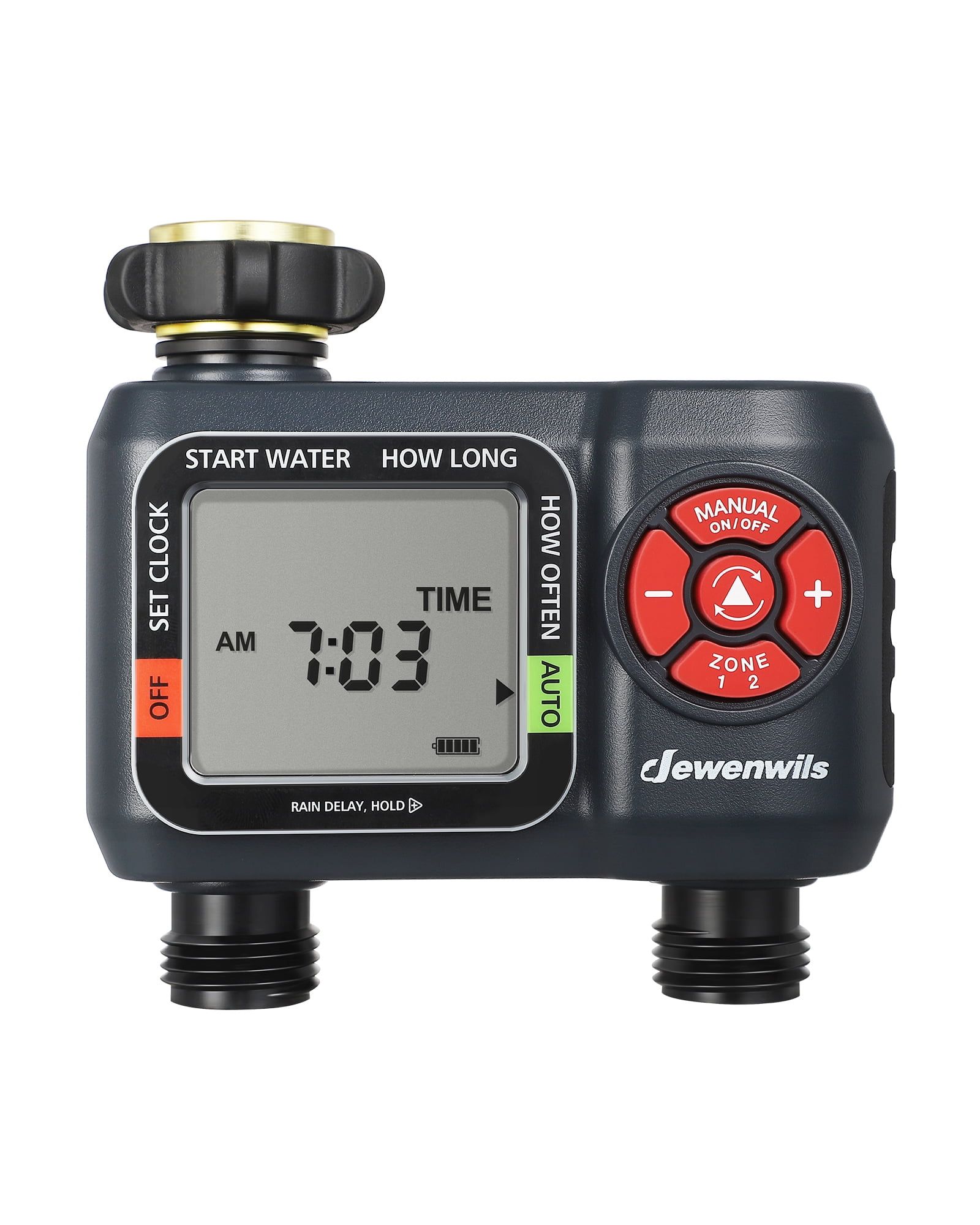 Programmable Dual-Zone Black and Red Outdoor Water Timer