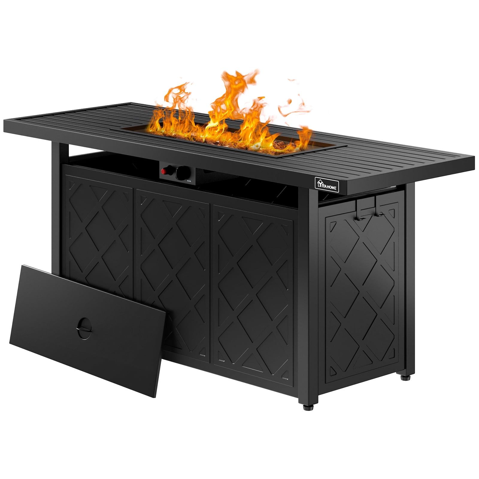 57 Inch Black Iron Gas Fire Pit Table with Auto-Ignition