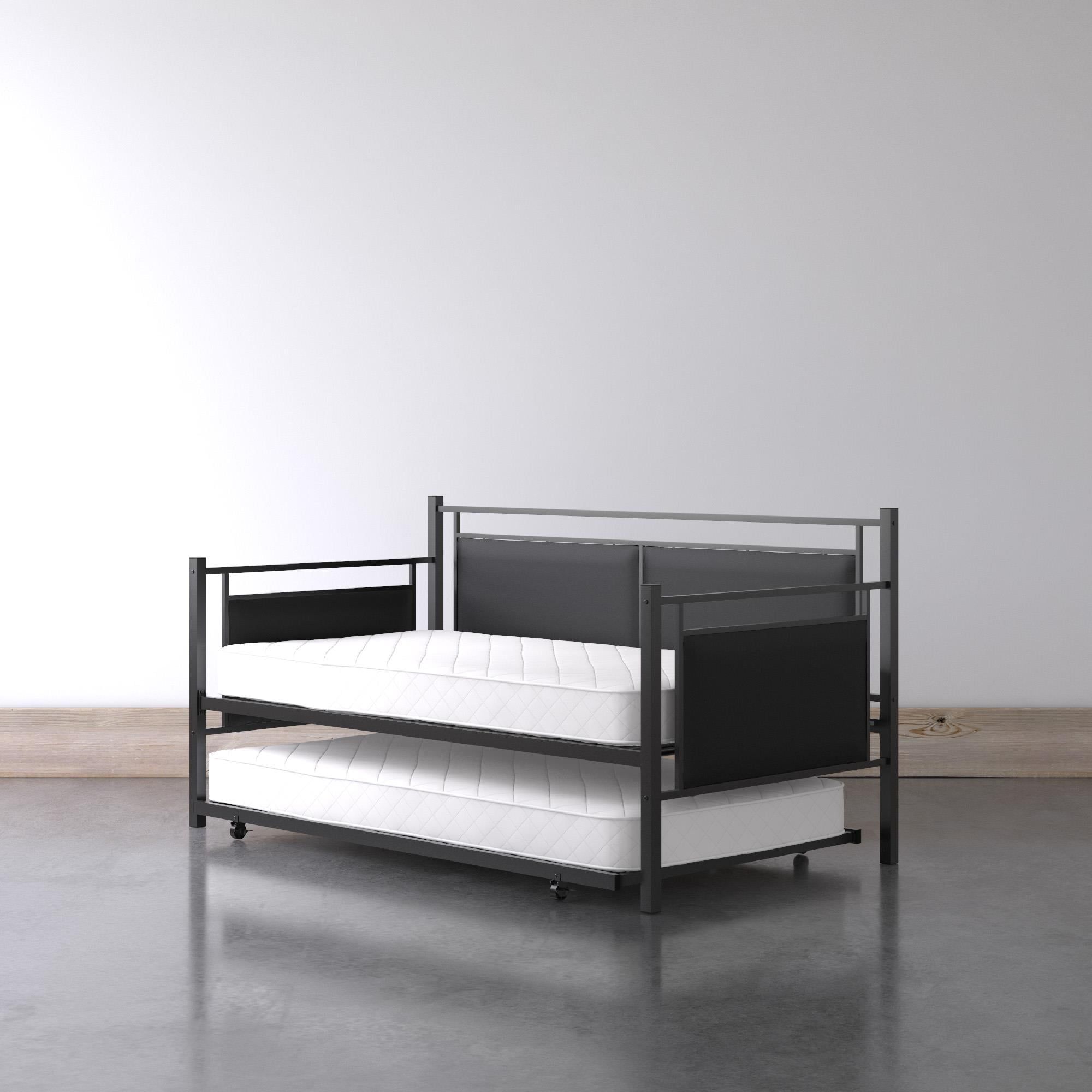 Astoria Twin Black Metal and Faux Leather Daybed with Trundle