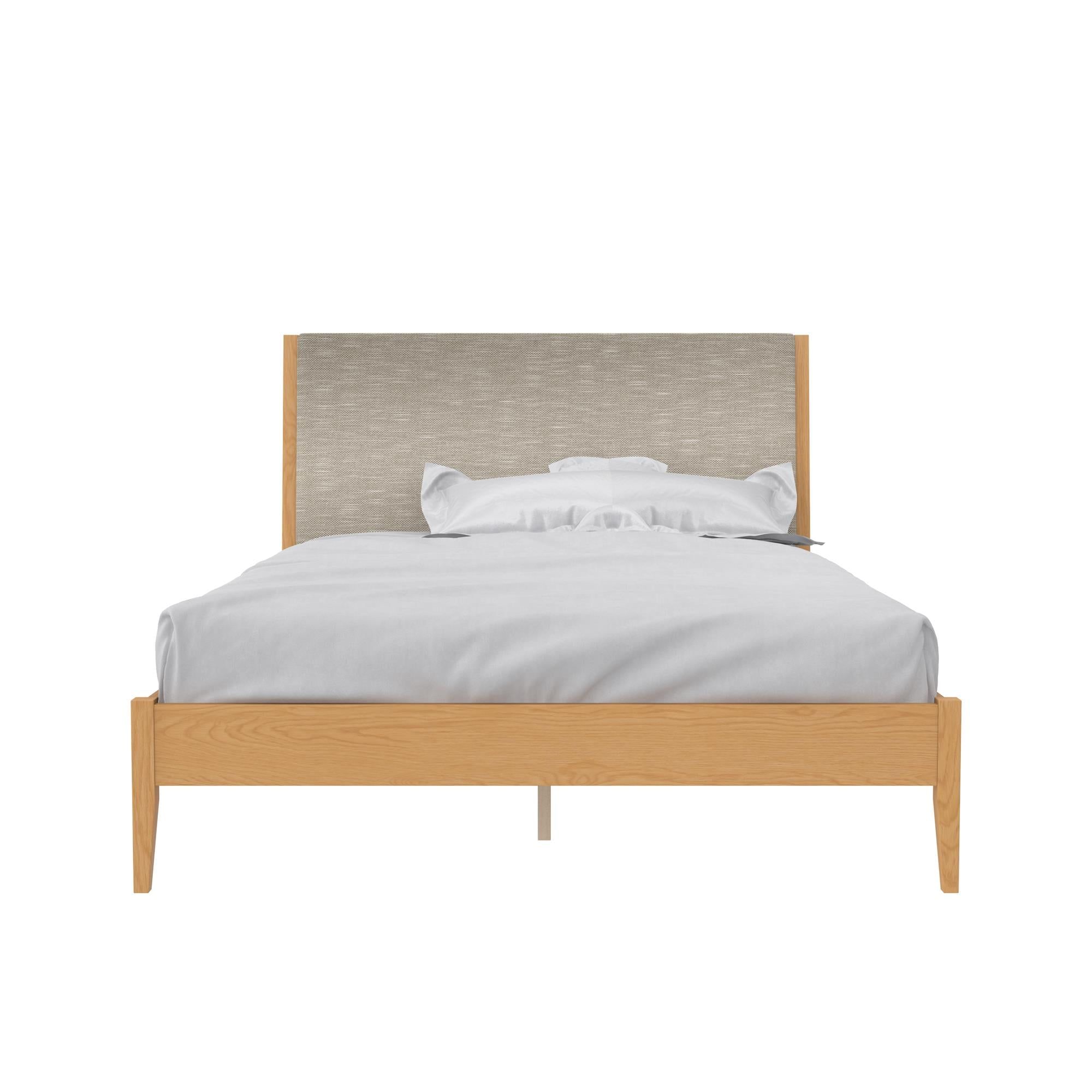 Queen Beige Linen Upholstered Wood Frame Bed with Headboard