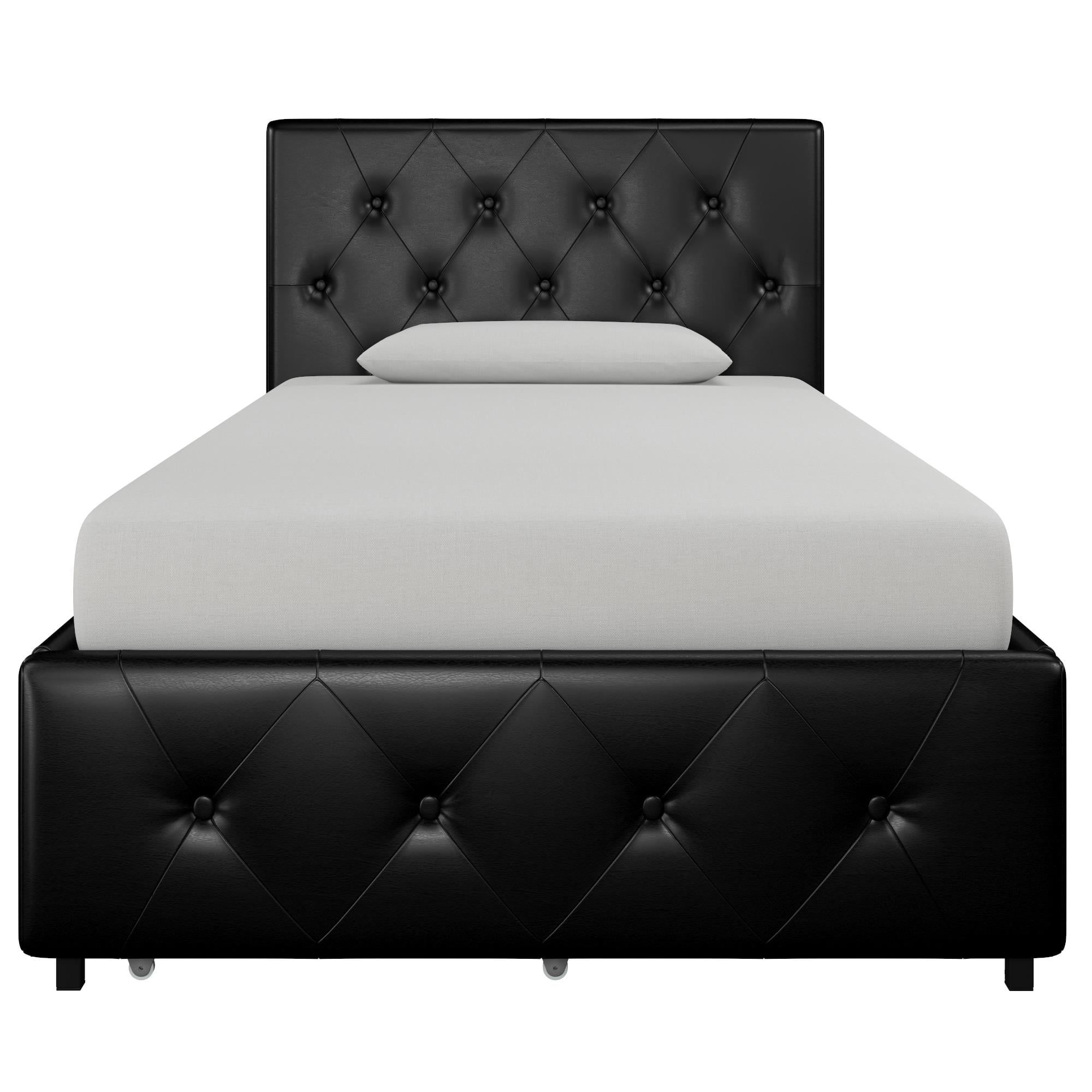 Twin Black Faux Leather Upholstered Platform Bed with Storage Drawers