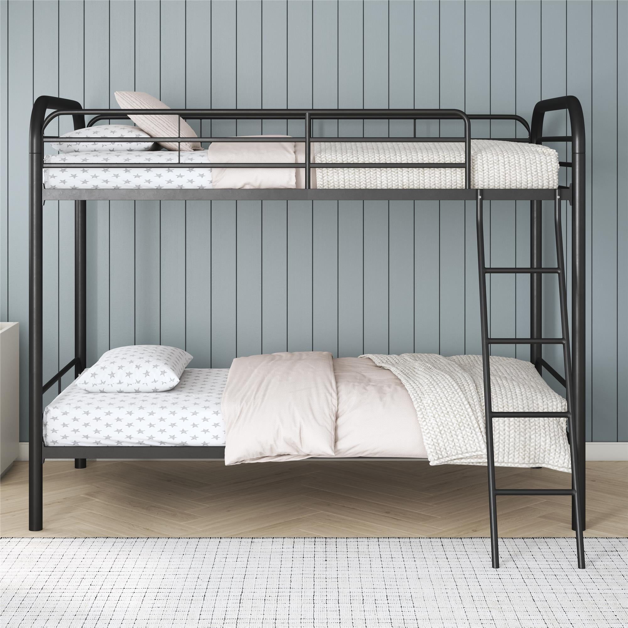 Black Twin Over Twin Metal Bunk Bed with Ladder