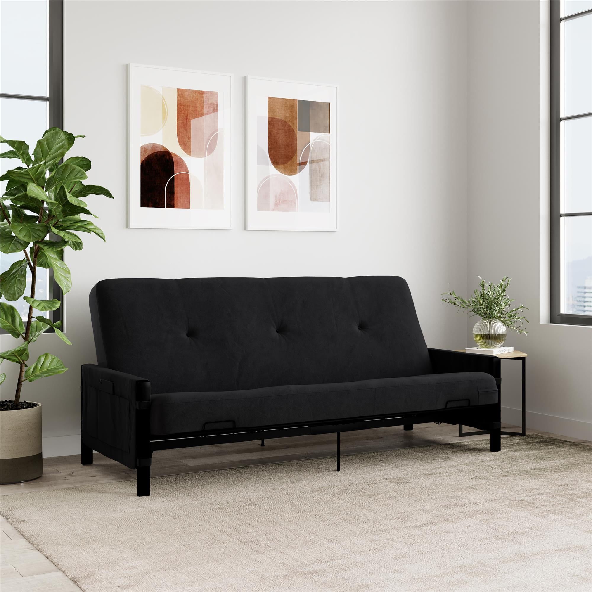 Fairview Gray Tufted Full Sleeper Futon with Storage