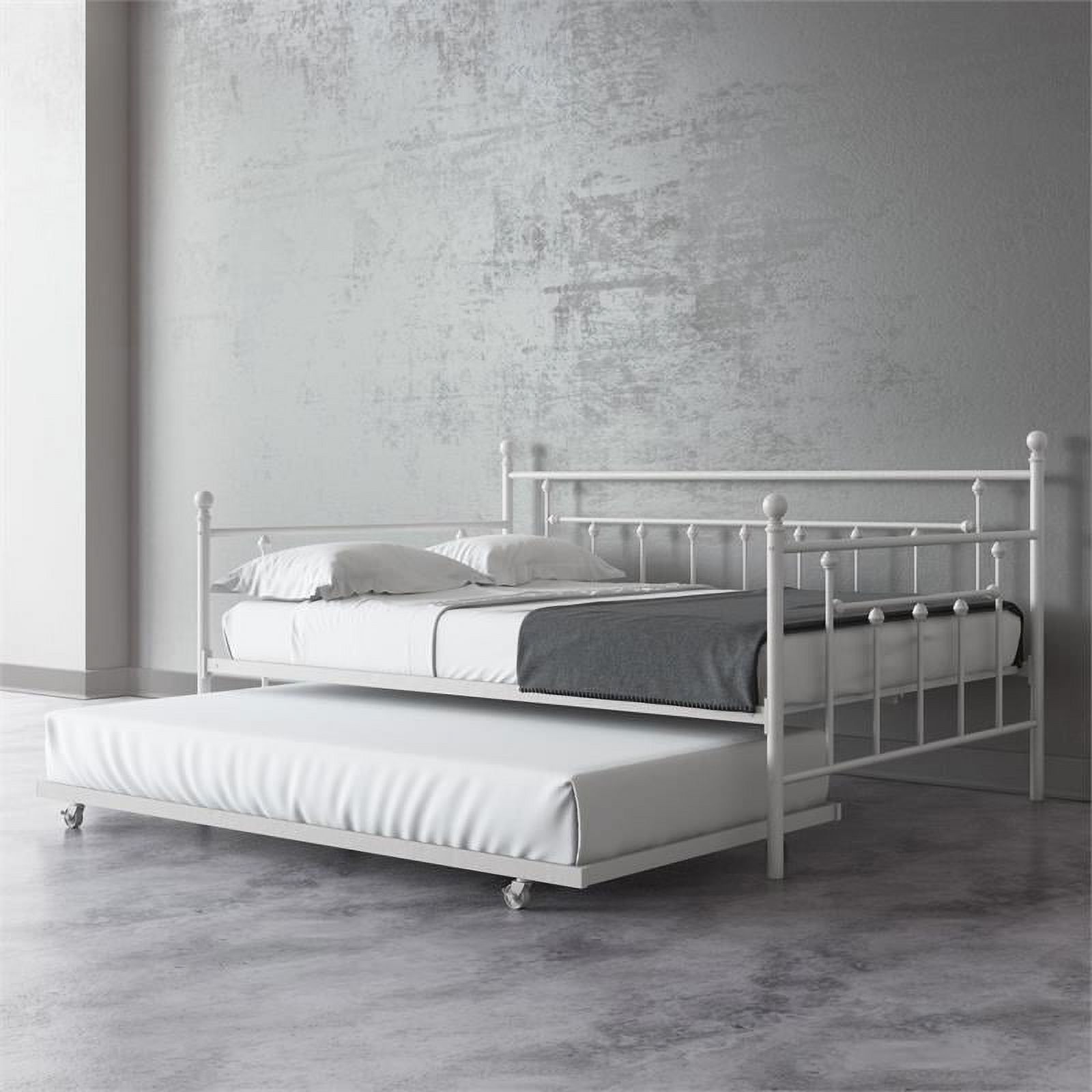 White Metal Queen Daybed with Trundle and Drawer