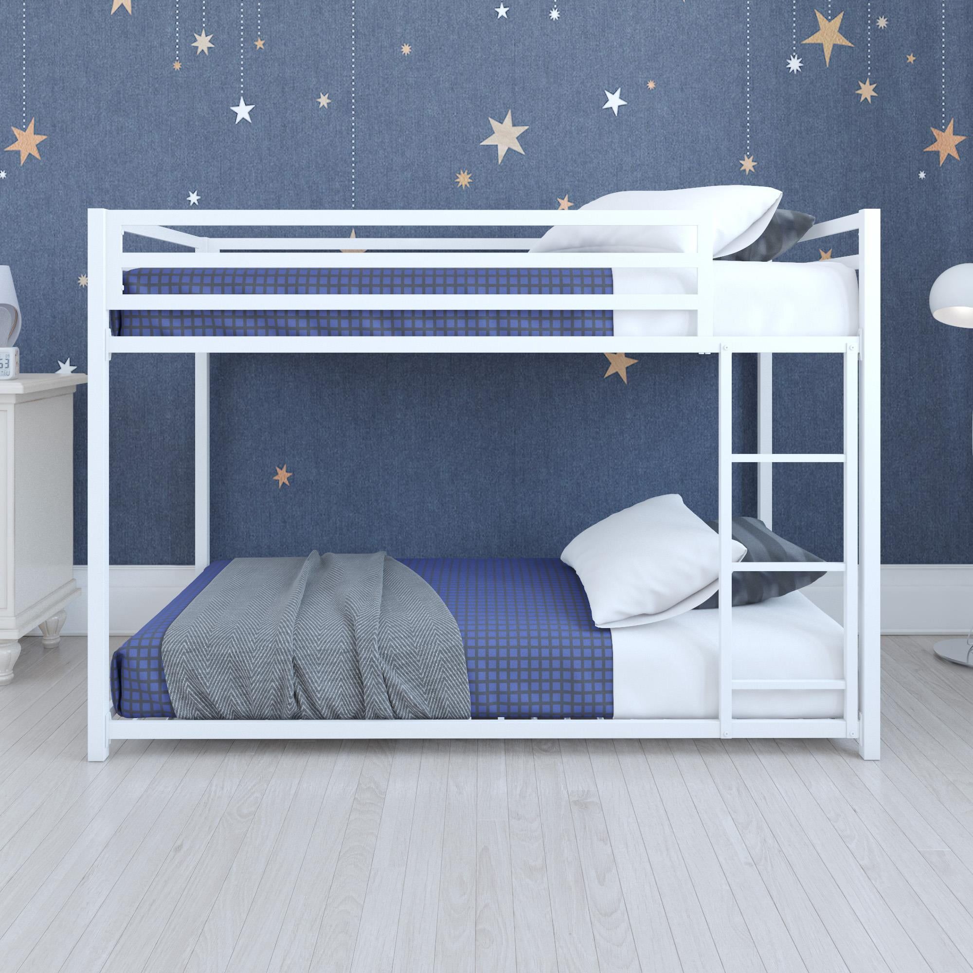 White Twin Over Twin Metal Bunk Bed with Ladder