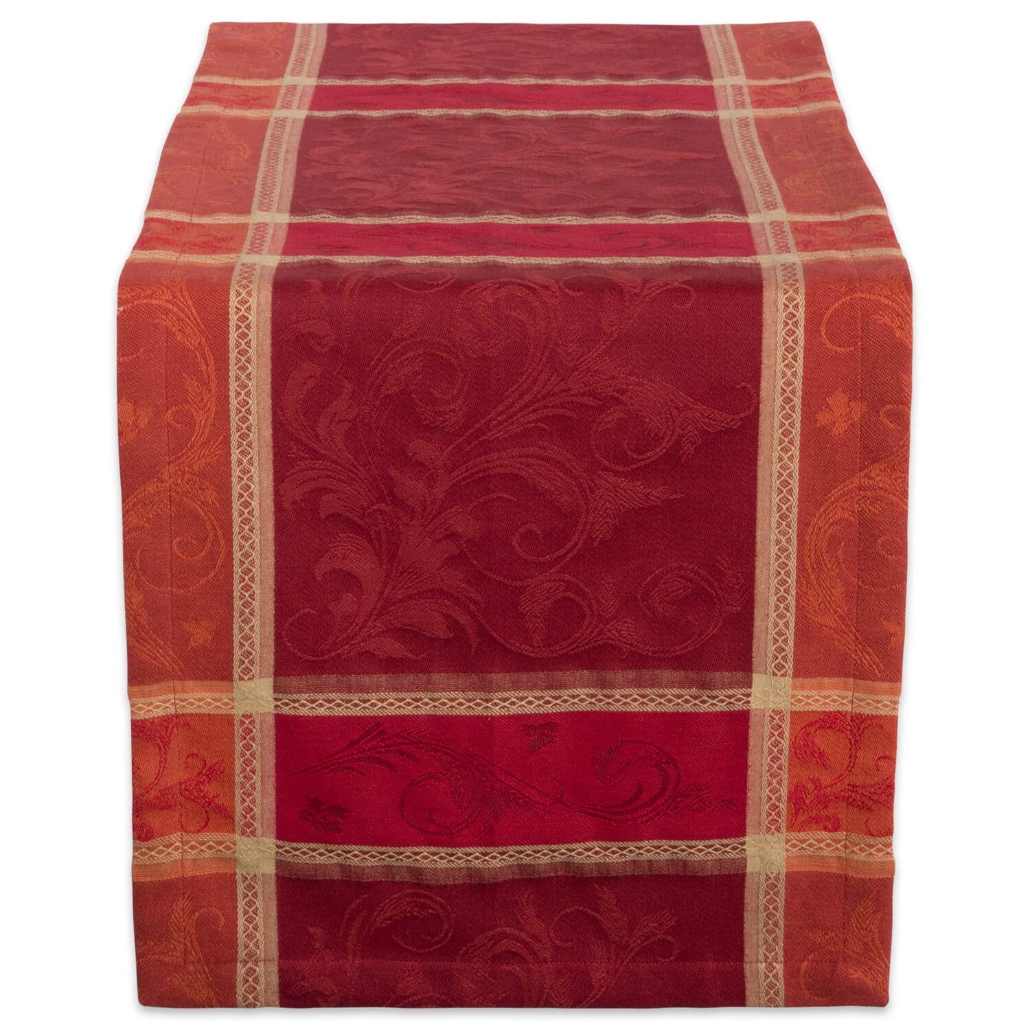Harvest Wheat Jacquard Cotton Table Runner, 14x108, Red and Orange