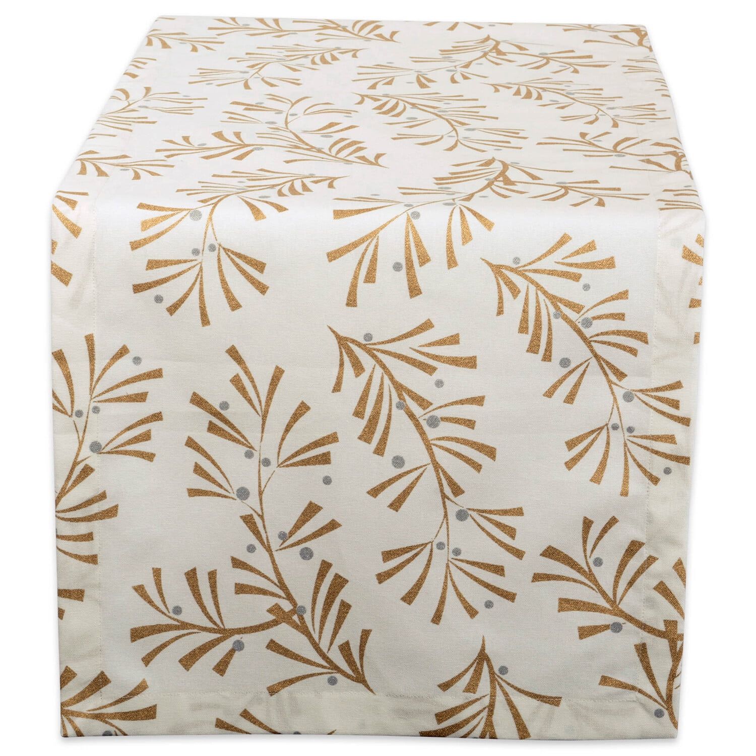 Gold Holly Leaves Cotton Christmas Table Runner, 14x108