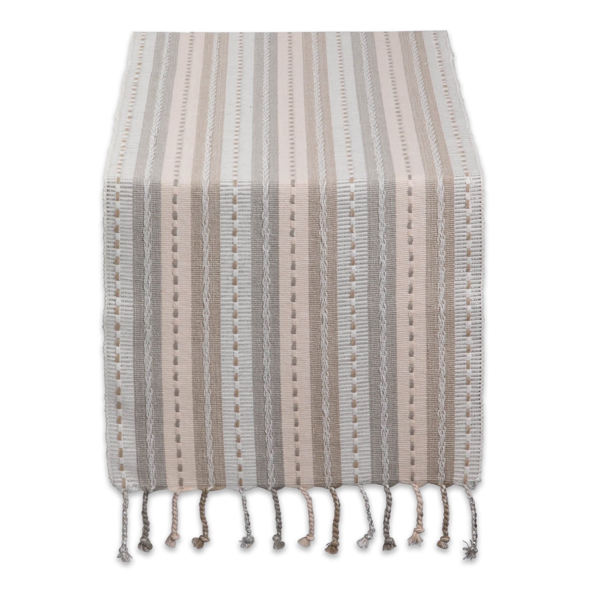 Natural Cotton Tonal Stripe Fringe Table Runner 14x72