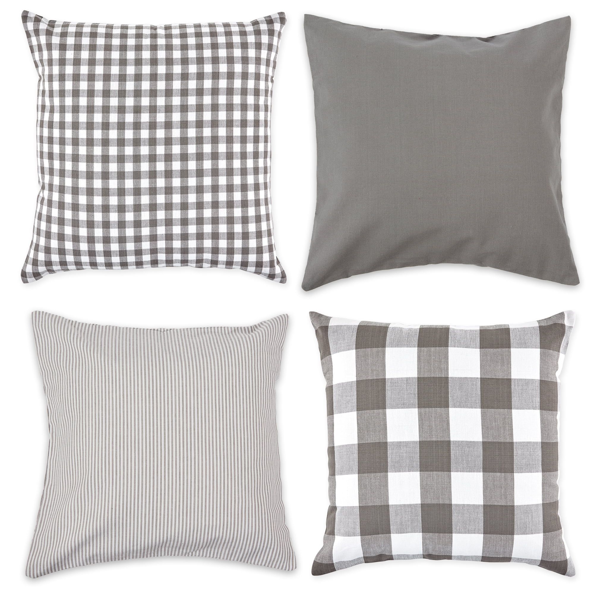 Gray and White Cotton Euro Pillow Covers Set of 4