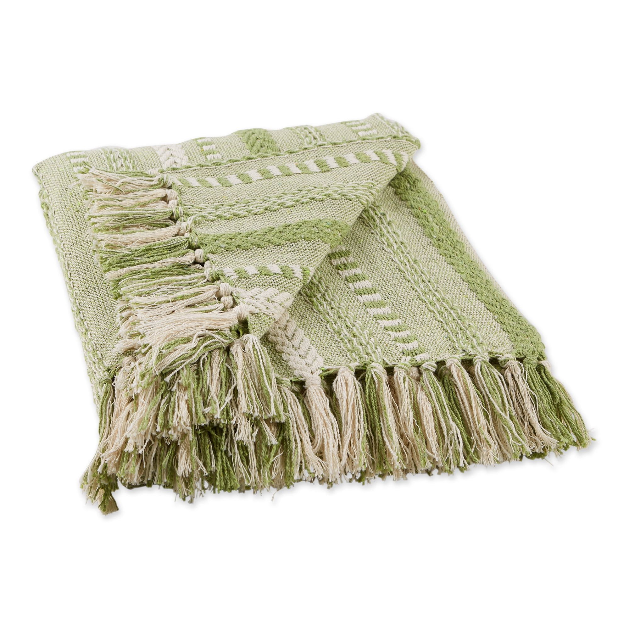 Antique Green Cotton Braided Stripe Throw Blanket