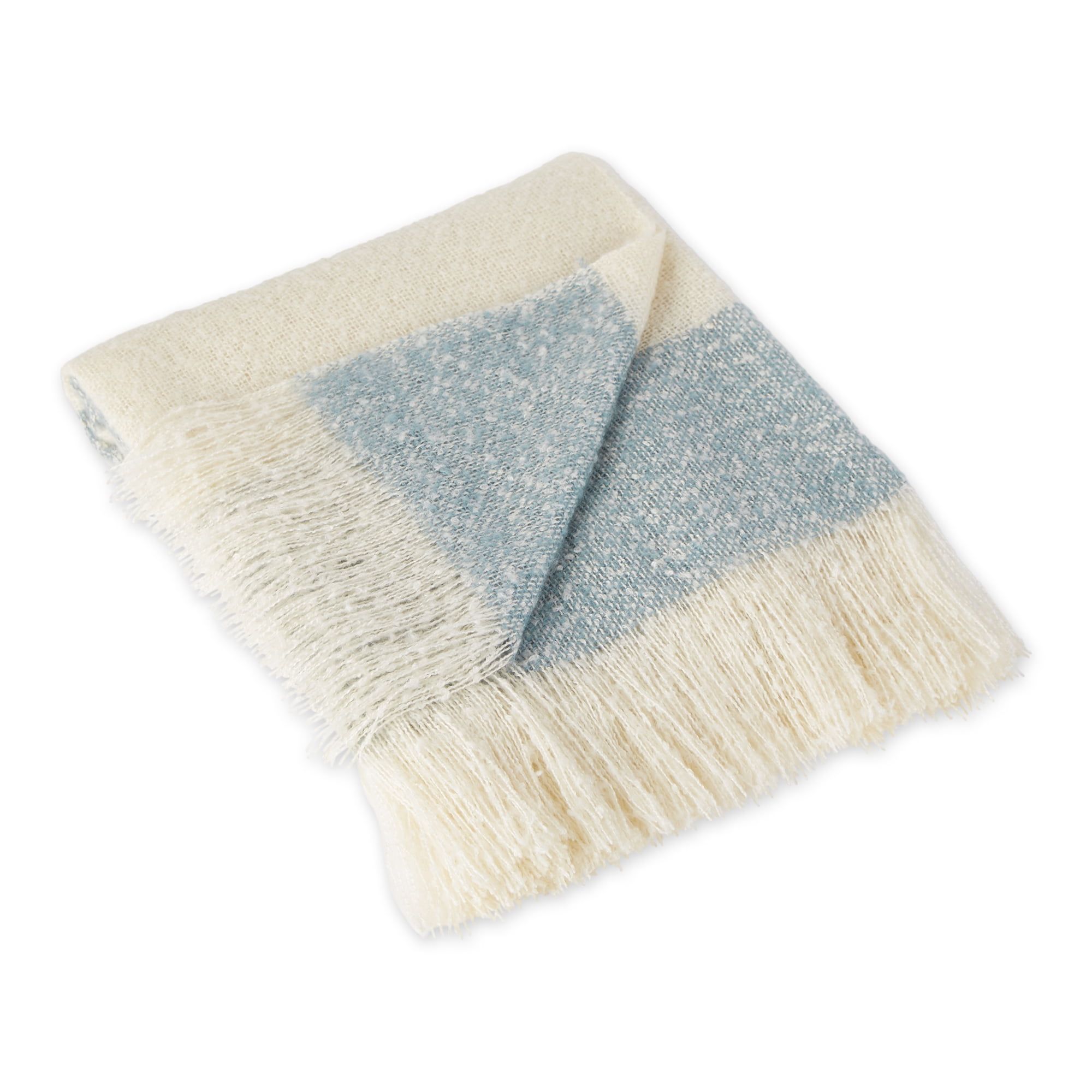 Blue and Beige Acrylic Rugby Stripe Throw Blanket