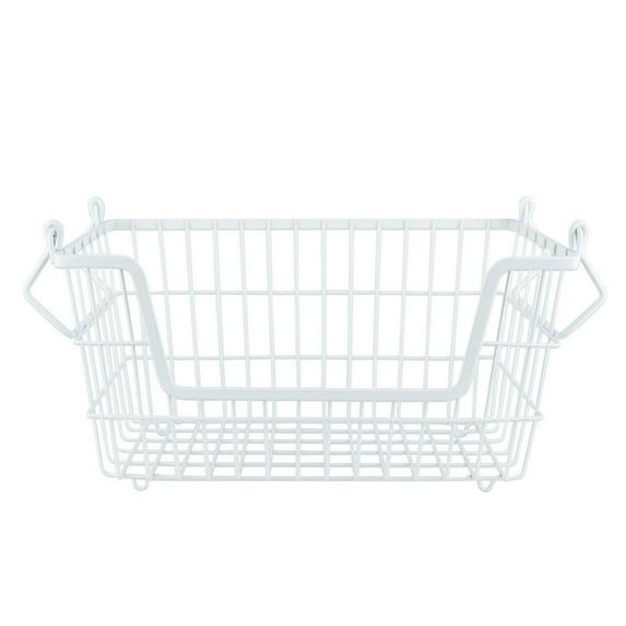Seagrass-Infused White Metal Rectangular Storage Basket