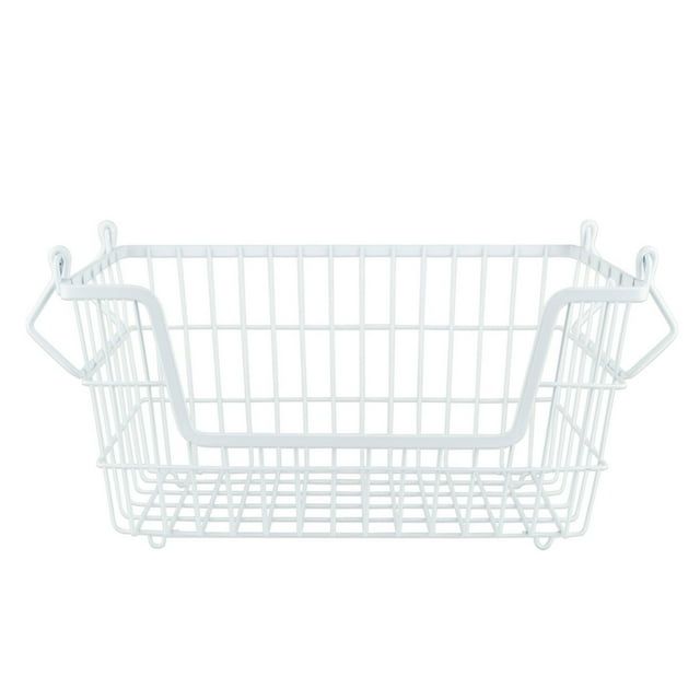 Seagrass-Infused White Metal Rectangular Storage Basket