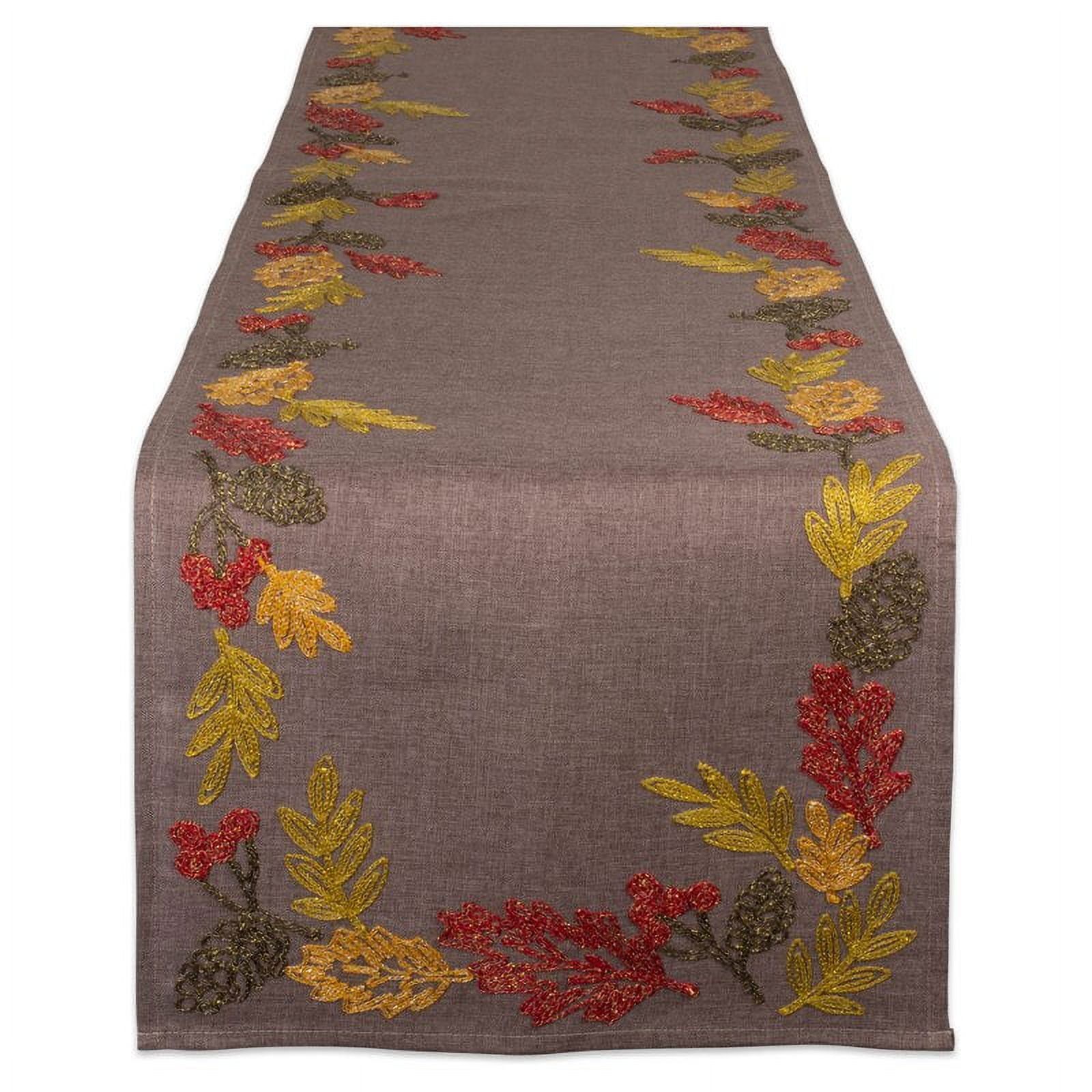 Shimmering Taupe Embroidered Leaves 70" Table Runner