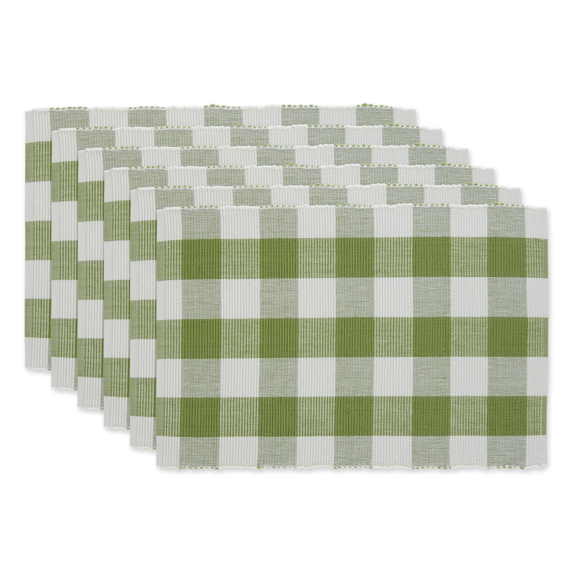 Antique Green and White Cotton Checkered Table Placemat Set