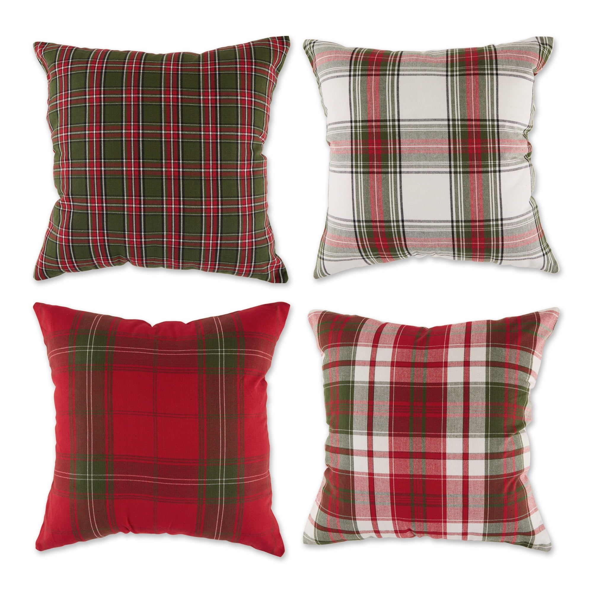 Traditional Christmas Plaid Cotton Euro Pillow Covers Set