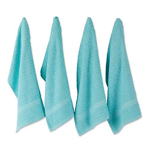 Aqua Blue Cotton Terry Dishtowel Set, 15x26, 4 Piece