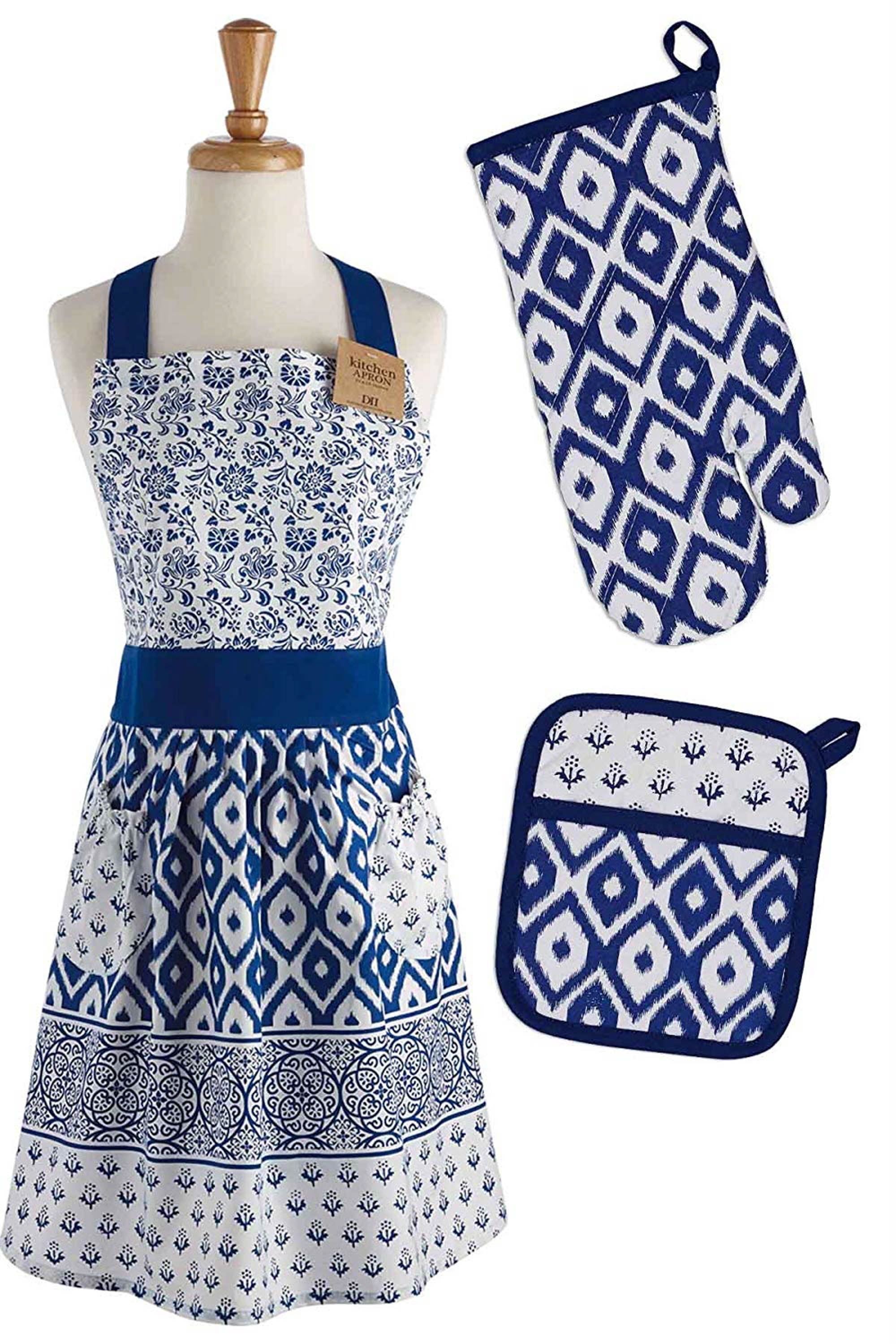 Blue and White Cotton Kitchen Chef Set, 3 Piece