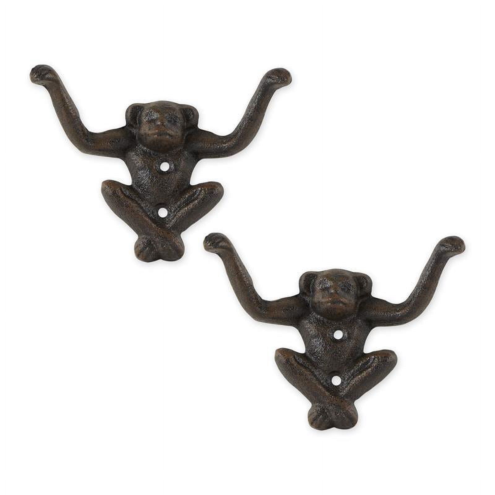 Rustic Brown Cast Iron Monkey Wall Hook Set