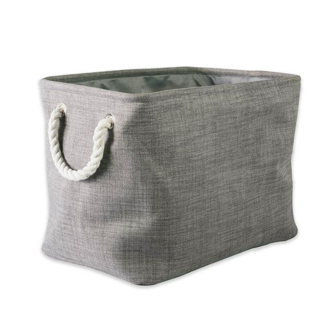 Large Gray Collapsible Fabric Storage Bin with Rope Handles