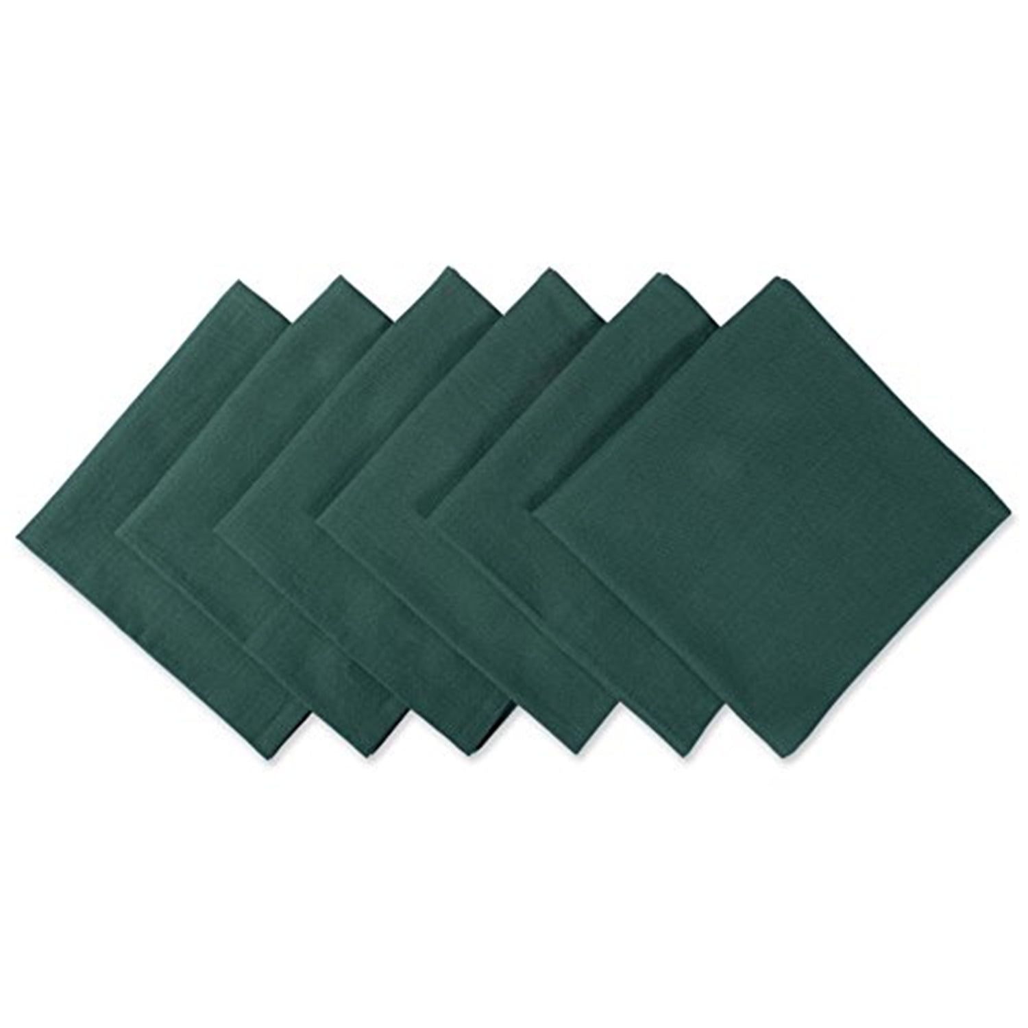 Dark Green Woven Cotton Square Napkin Set, 20x20, 6 Piece