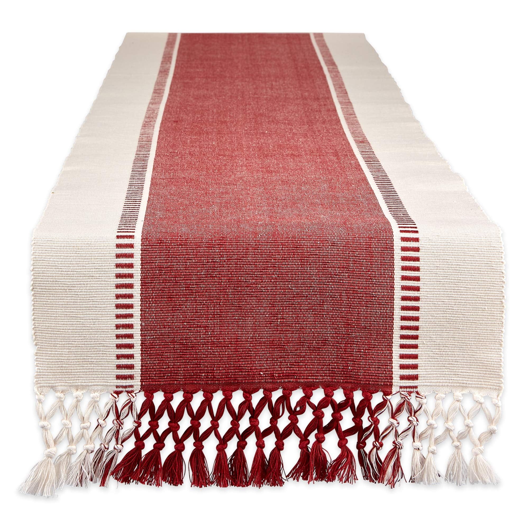 Barn Red and Cream Cotton Fringe Table Runner