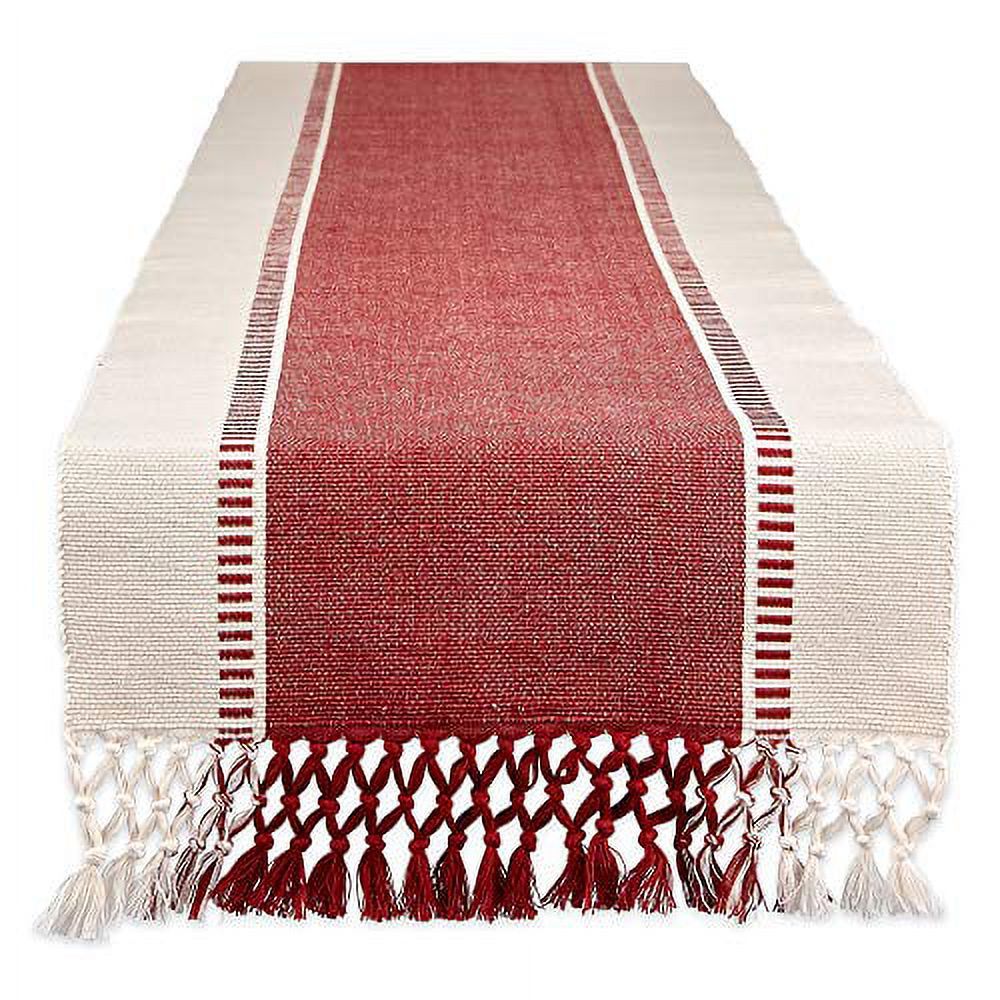 Barn Red and Cream Cotton Fringe Table Runner