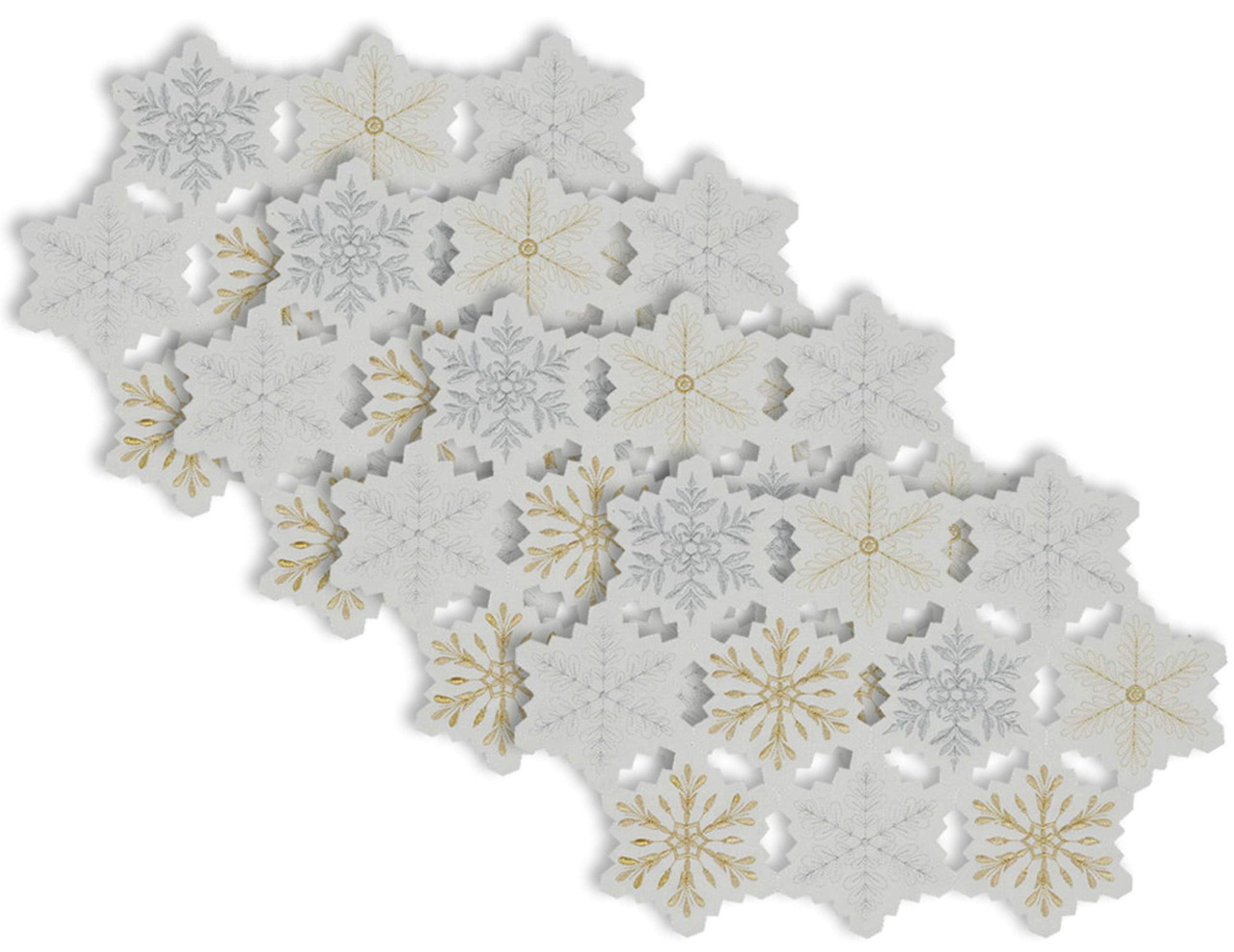 Silver and Gold Embroidered Snowflake Polyester Placemats, Set of 4