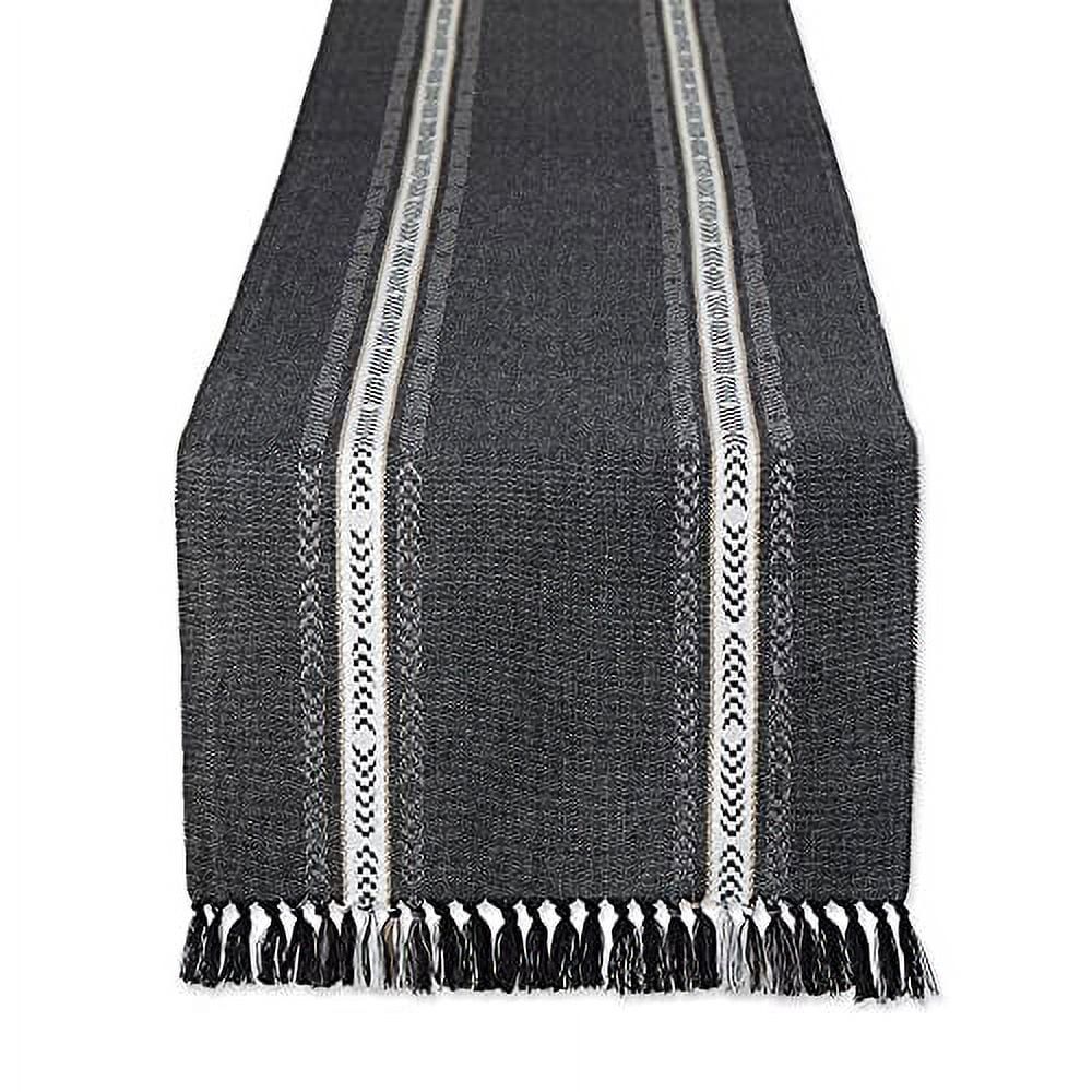 Black and White Cotton Fringed Stripe Table Runner 14x108