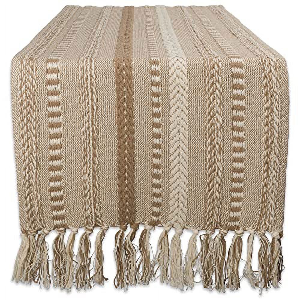 Stone Braided Cotton Striped Table Runner with Fringe, 15x77