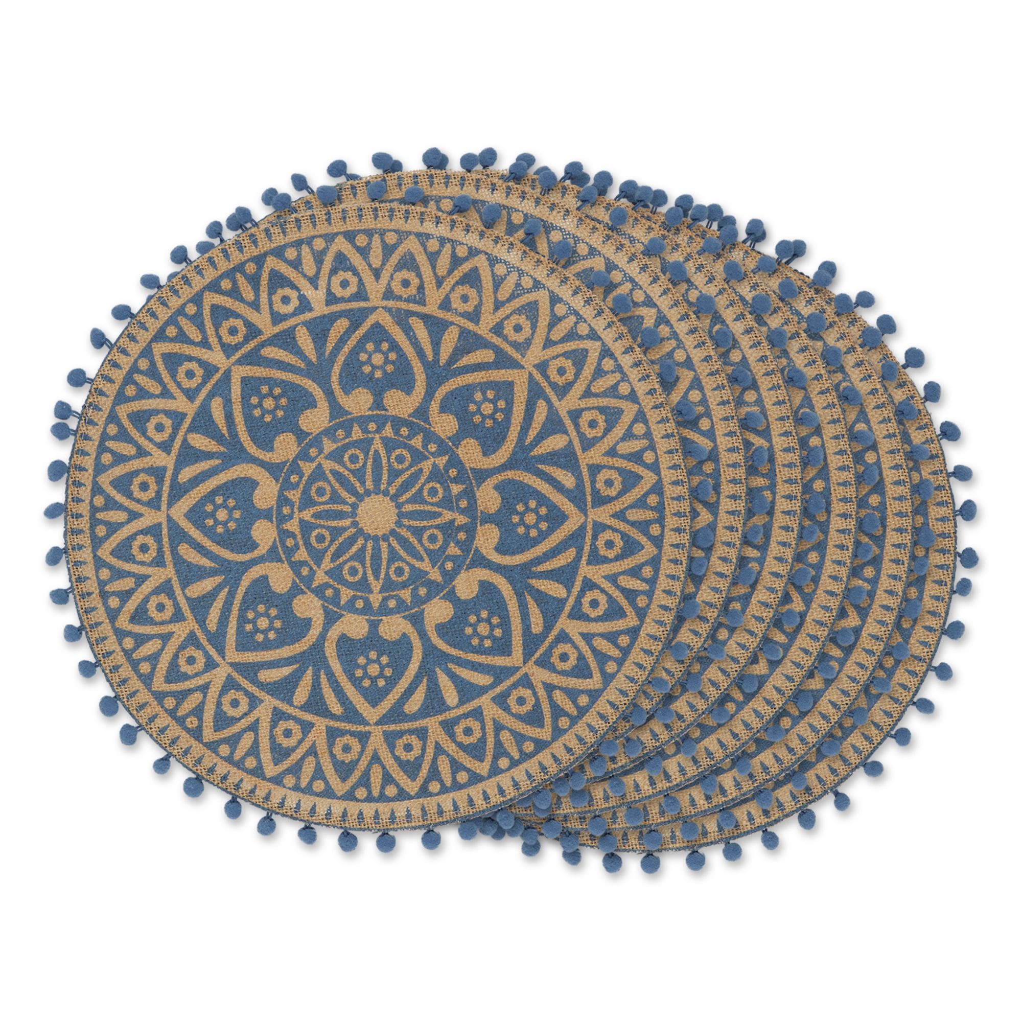 French Blue and Natural Jute Round Placemats Set of 6