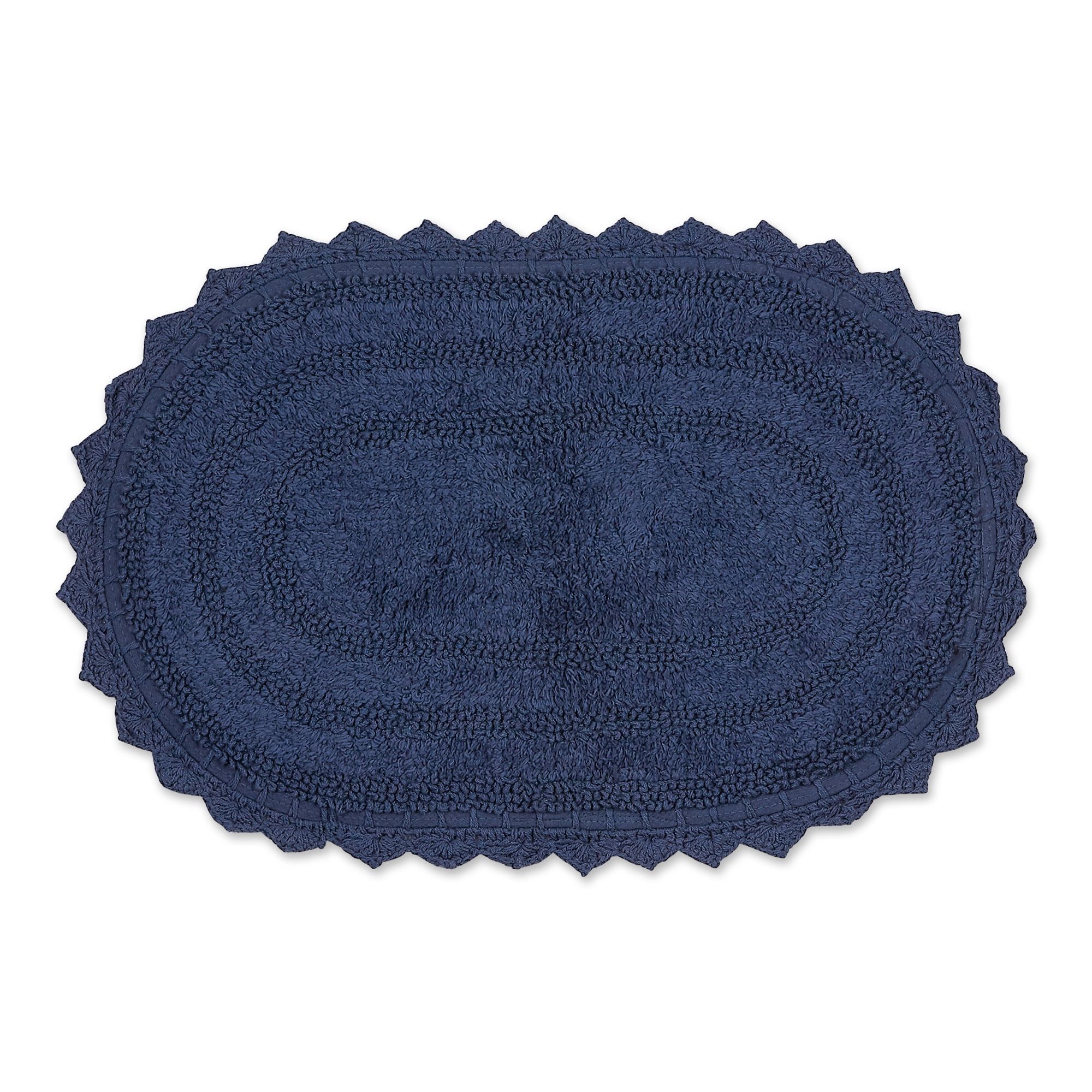 French Blue Small Oval Crochet Bath Rug, 17x24