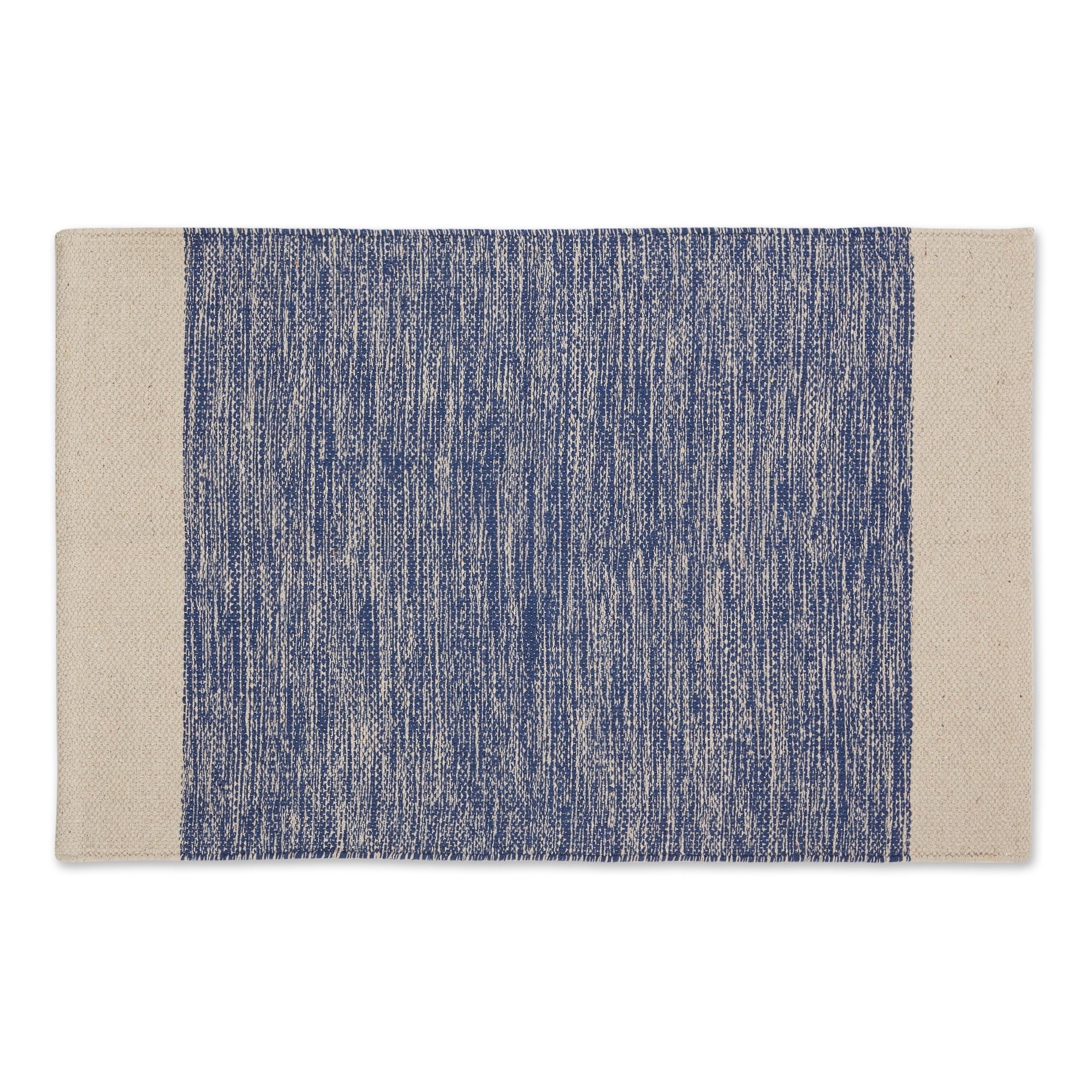 Handmade Beige and Blue Cotton Stripe Rug 24x36