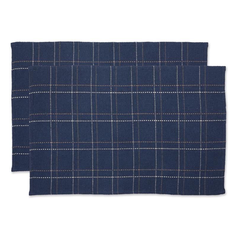 Handmade Blue Cotton Reversible Plaid Area Rug Set