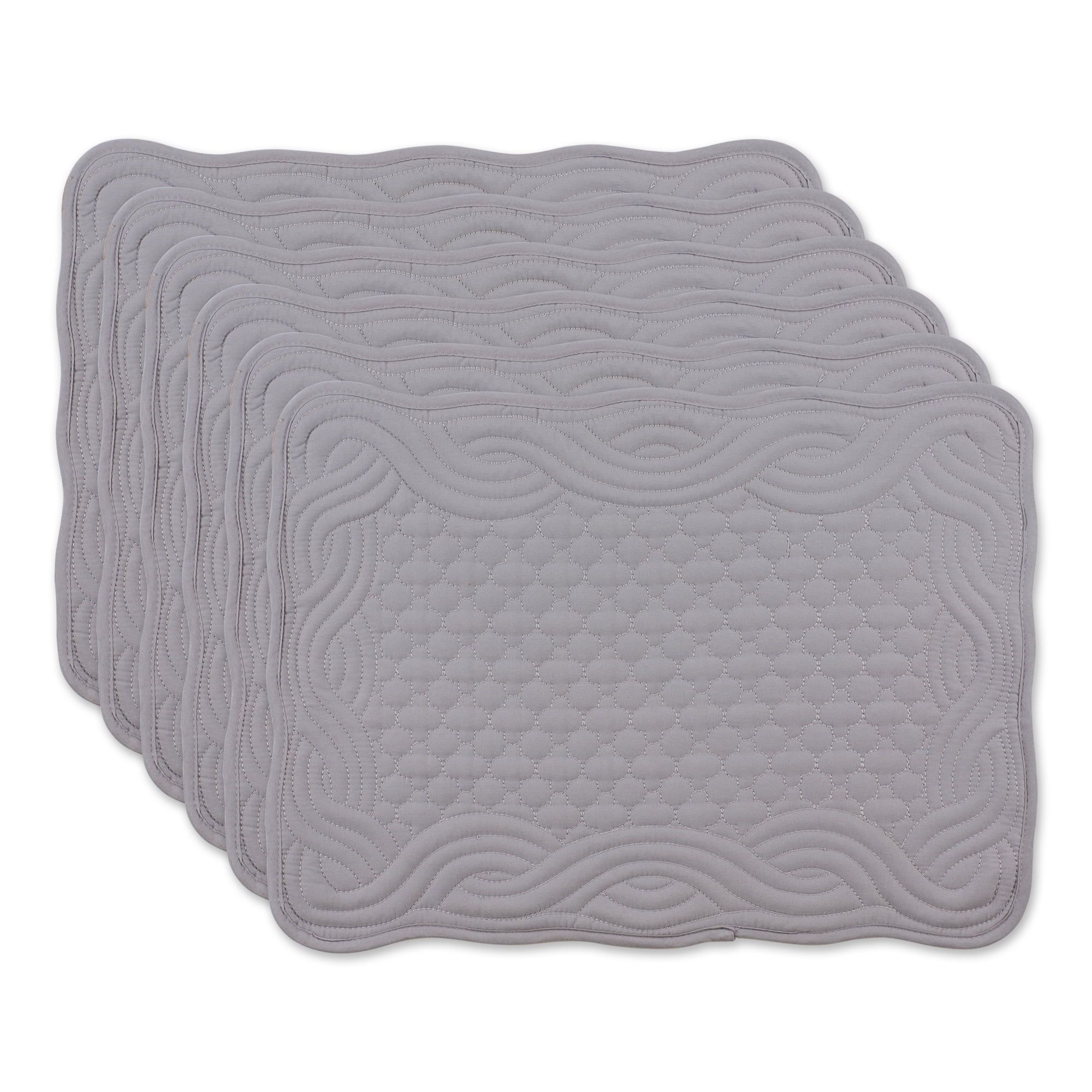 Gray Quilted Polyester Farmhouse Style Placemat Set