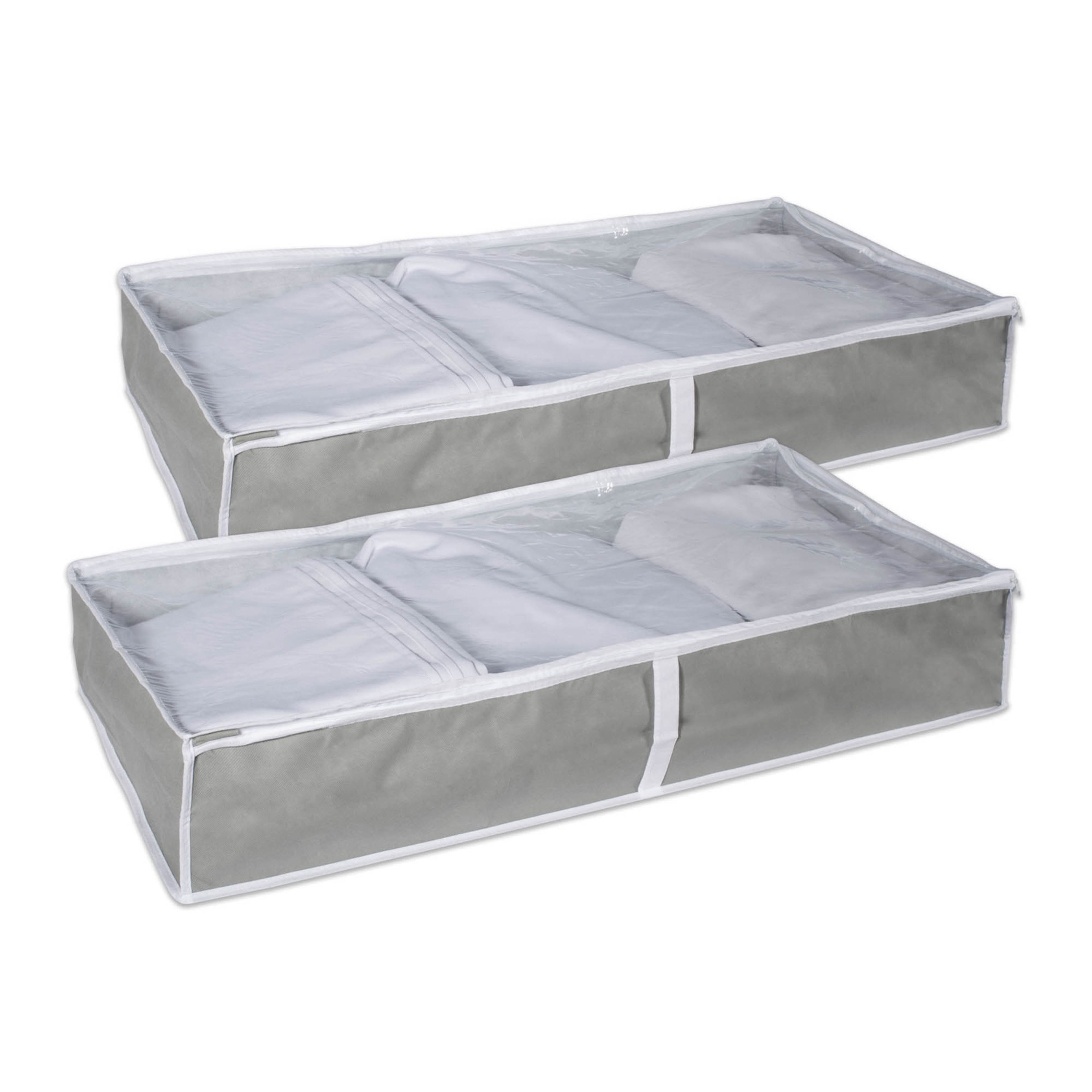 Gray Plastic Collapsible Underbed Storage Set with Lids