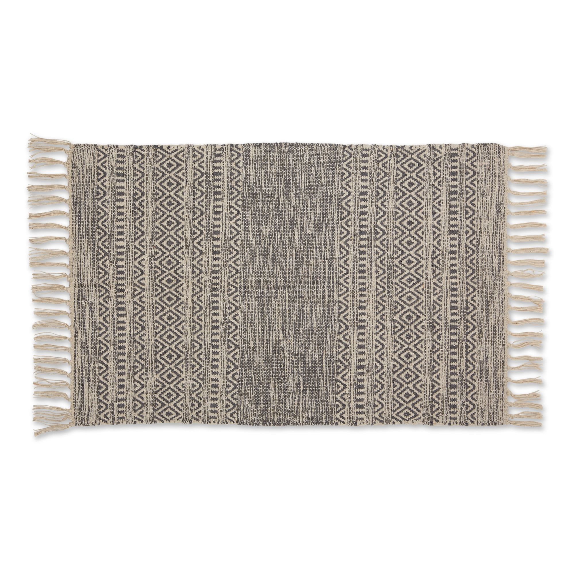 Handloomed Gray Textured Cotton Accent Rug 24x36 in with Fringe