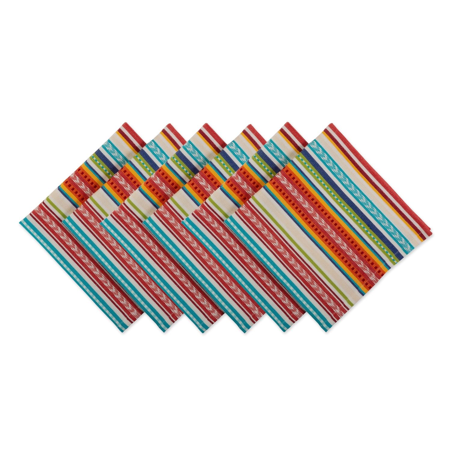 Colorful Cotton Baja Stripe Square Napkin Set, 20x20, 6 Pieces
