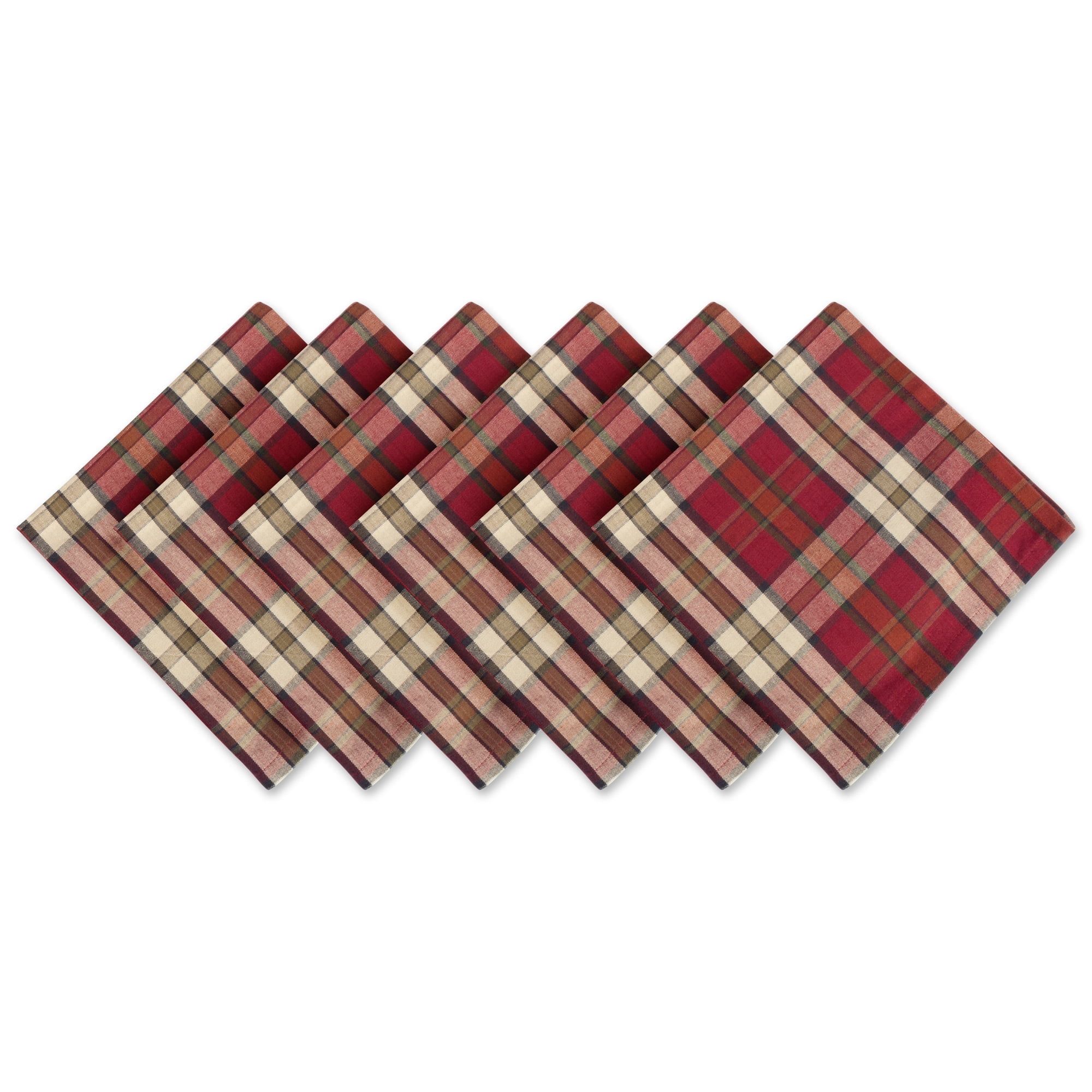 Red and Beige Checkered Cotton Napkin Set, 20" x 20"