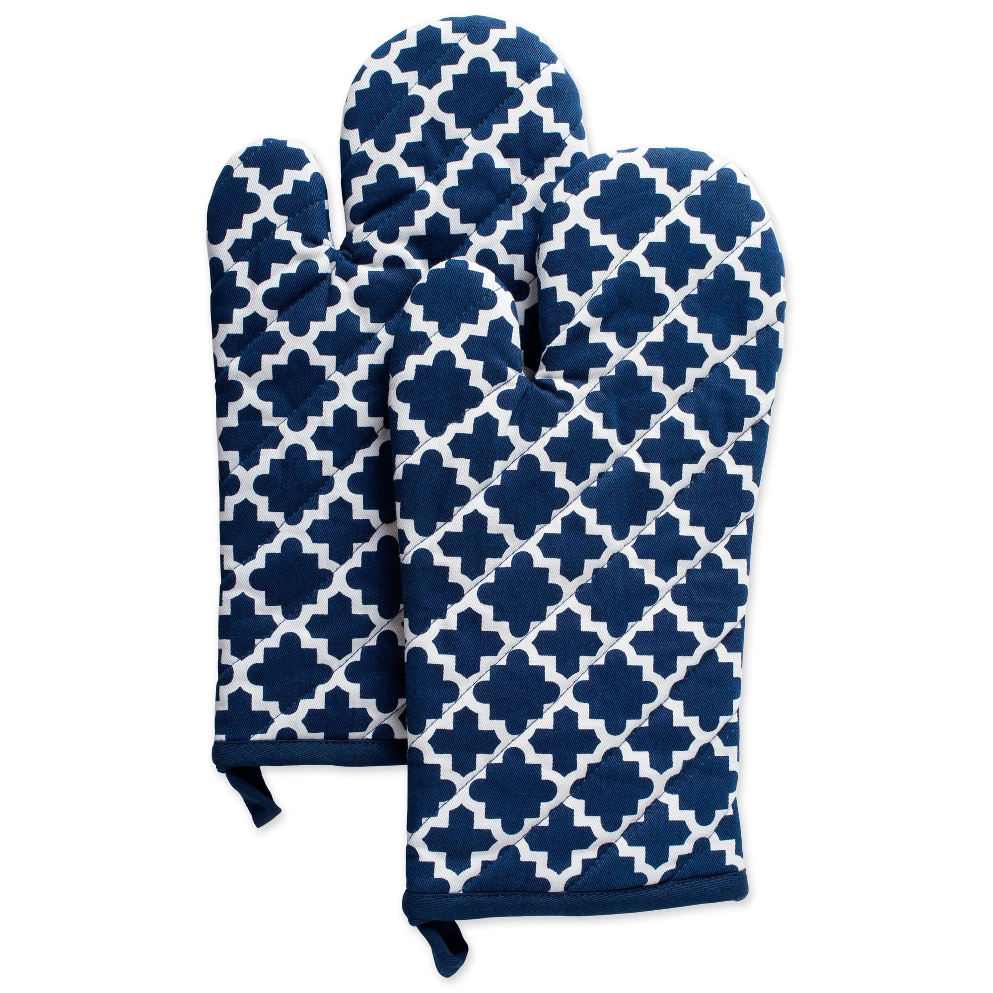 Navy Blue Cotton Lattice Oven Mitt Set