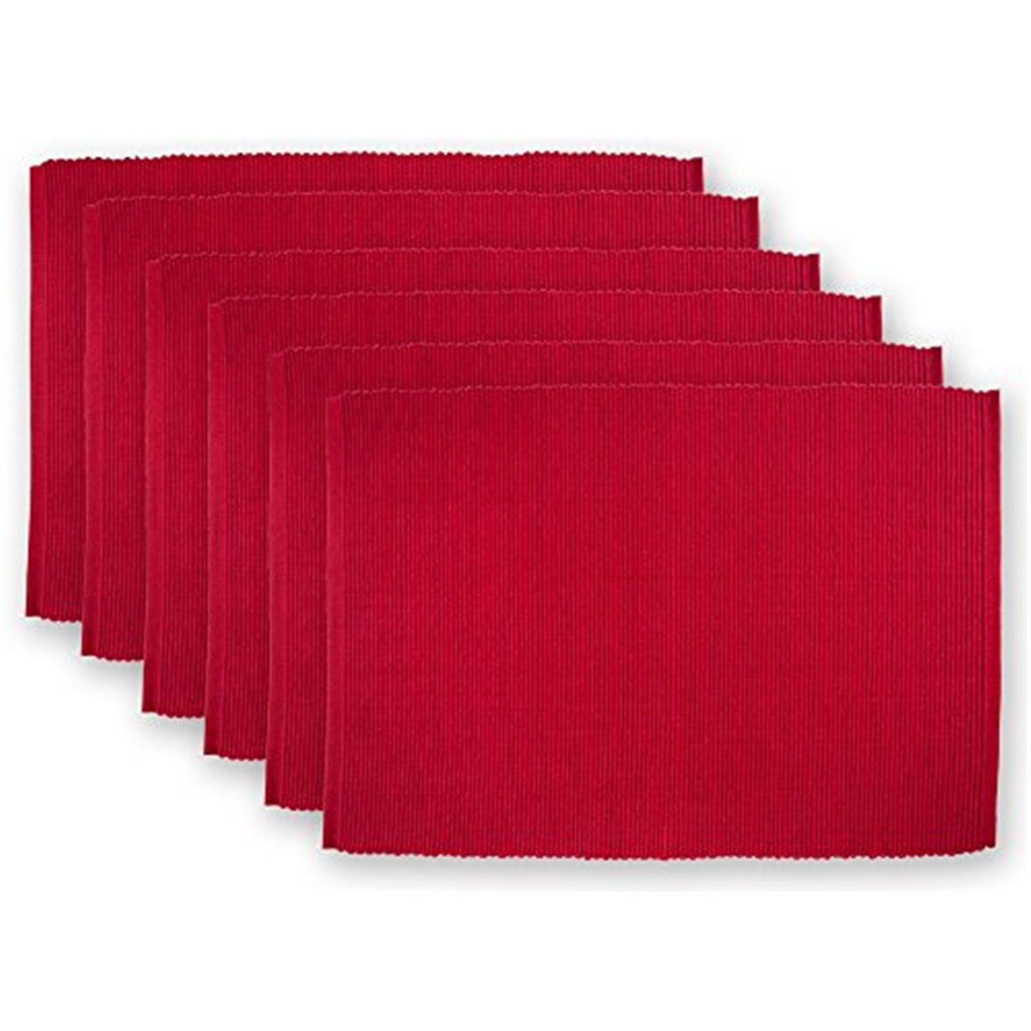 Cardinal Red Ribbed Cotton Rectangular Placemats, Set of 6