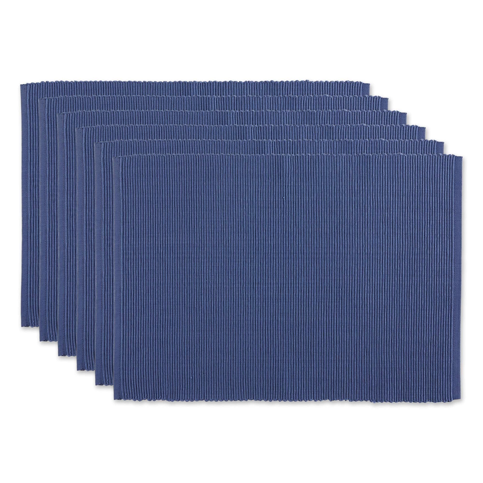 French Blue Cotton Ribbed Rectangular Placemats, Set of 6