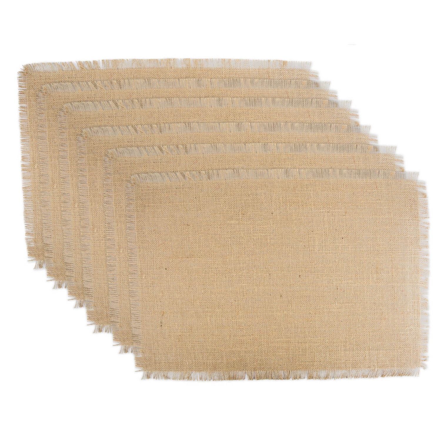 Natural Jute Frayed Edge Rectangular Placemats, Set of 6