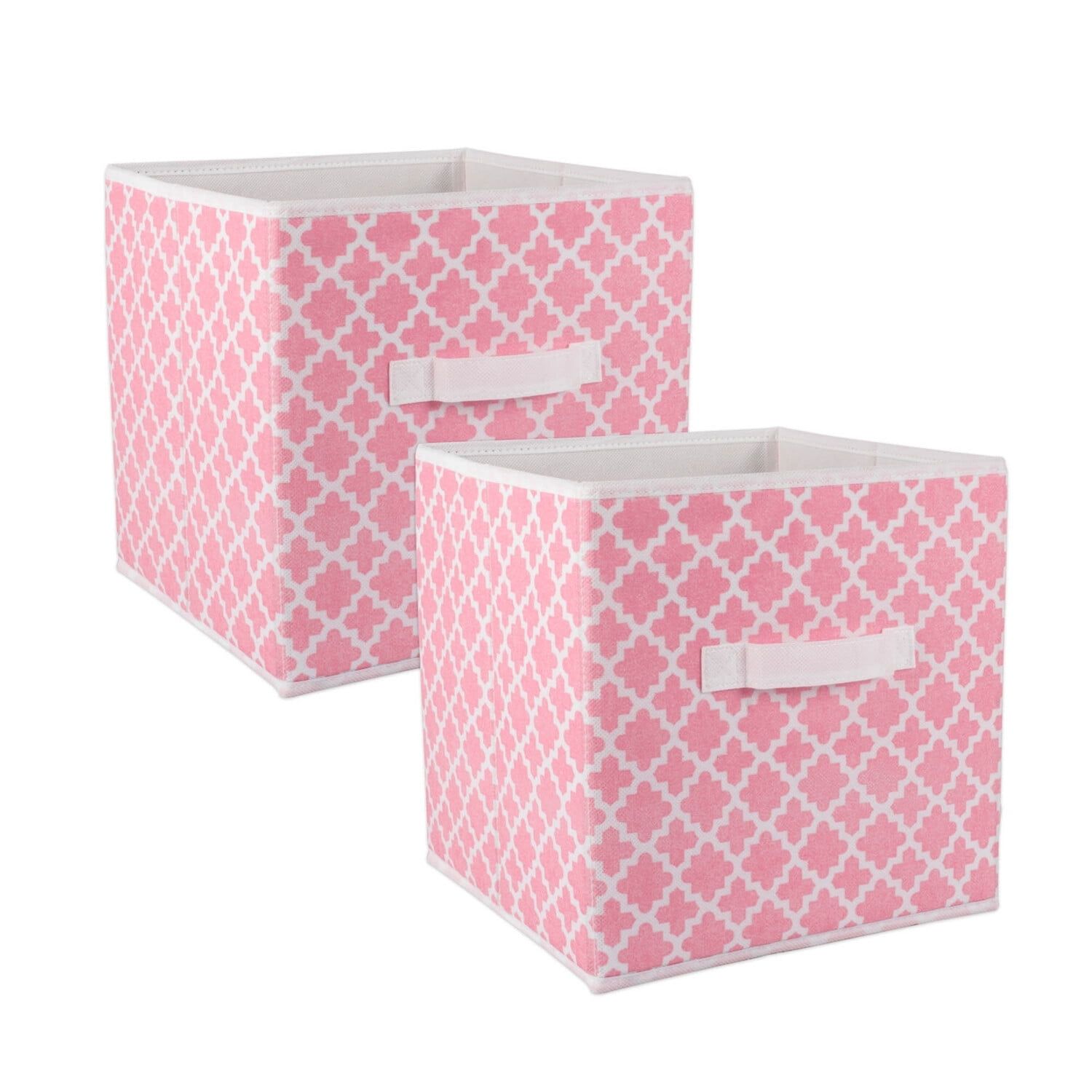 Pink Sorbet Lattice Fabric Cube Storage Bins, Set of 2