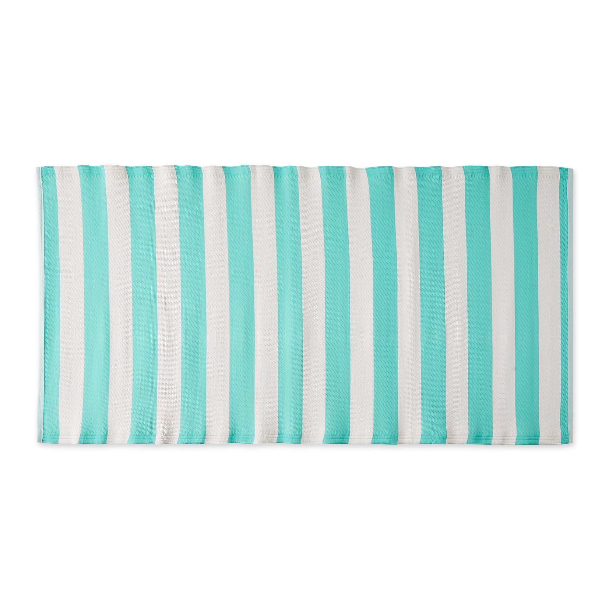 Modern Blue Stripe Reversible Synthetic Area Rug, 3' x 6'